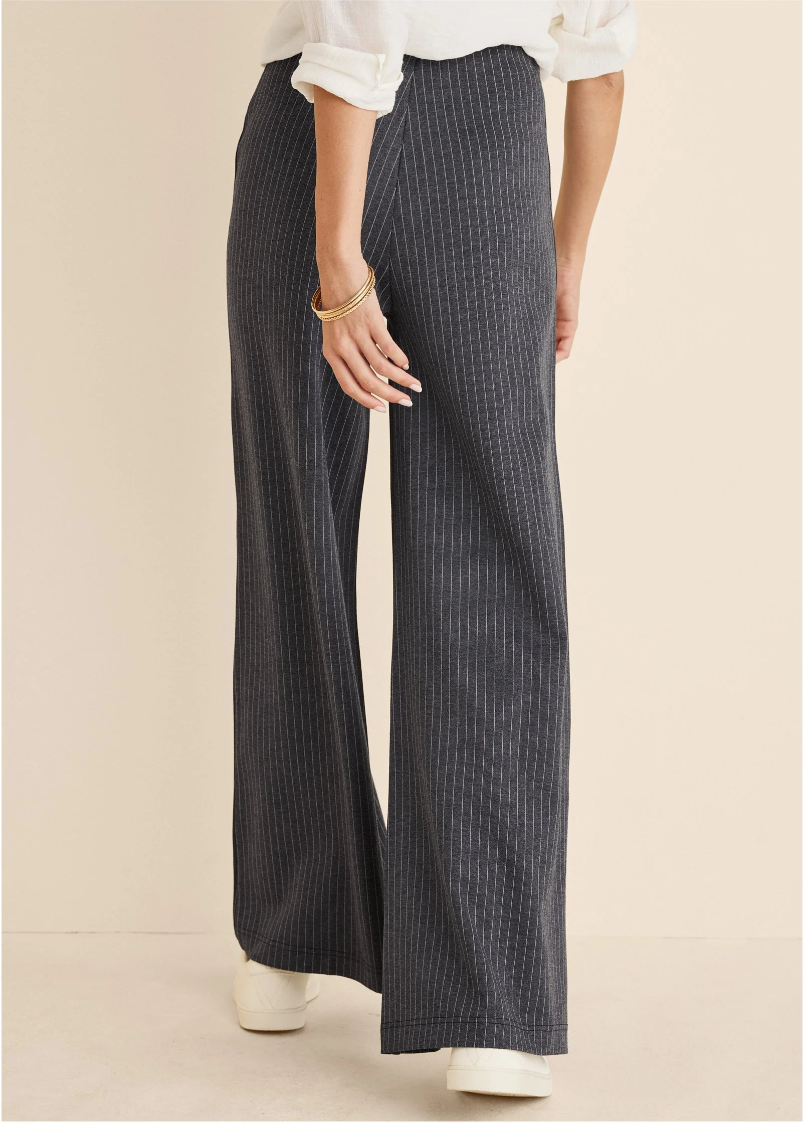 Diana Wide Leg Pants - Heather Grey & Cream - Image 3