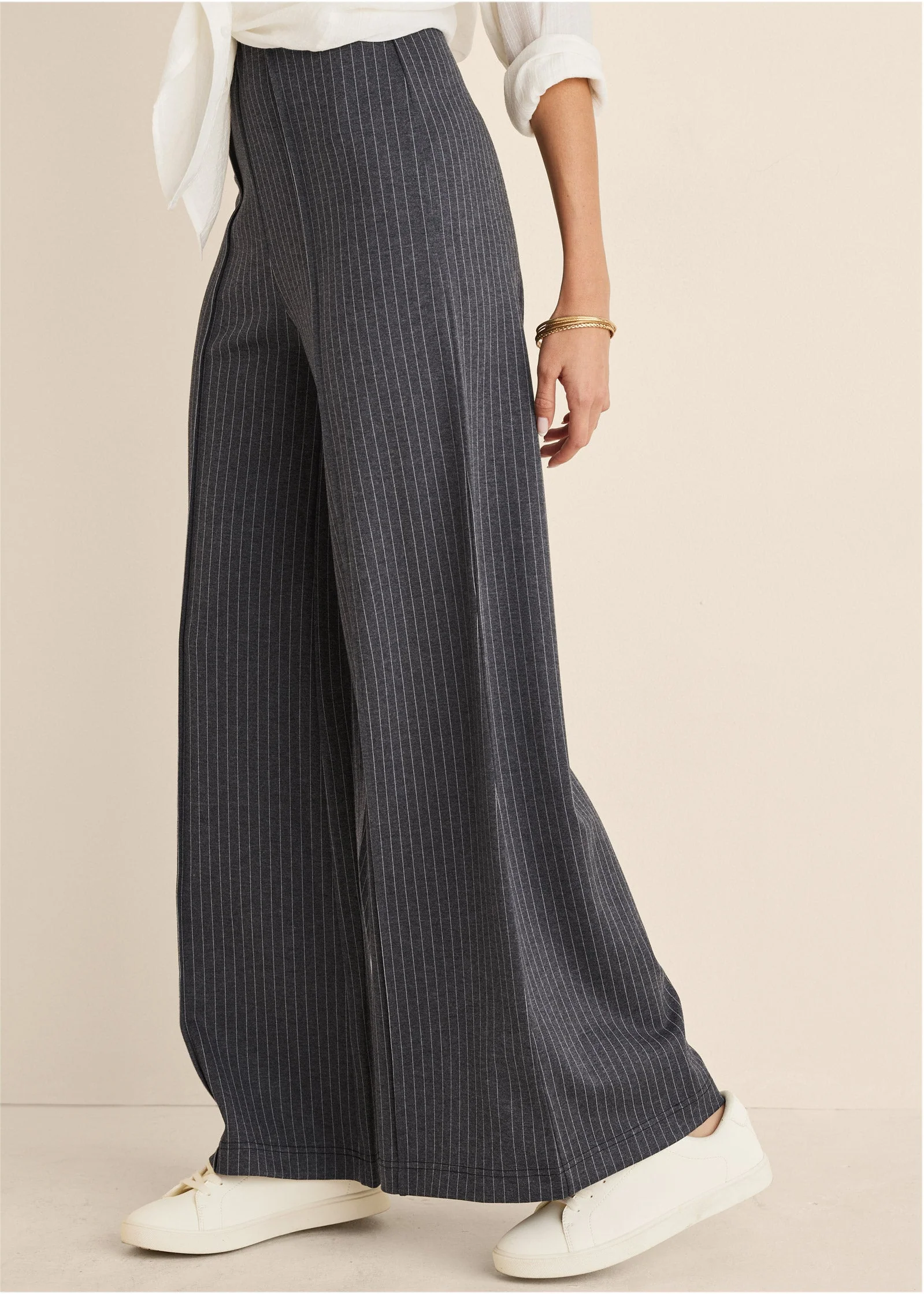 Diana Wide Leg Pants - Heather Grey & Cream - Image 4