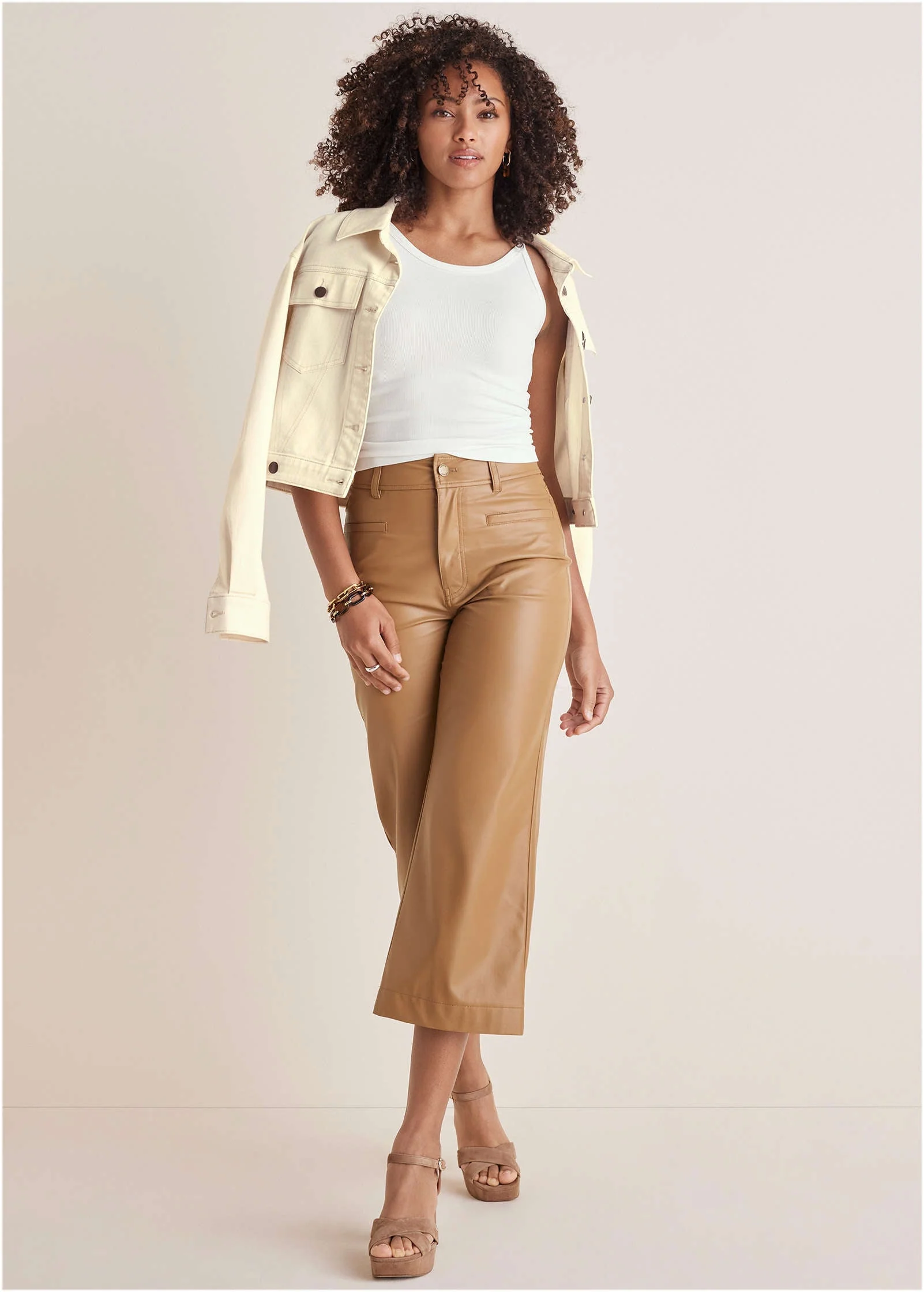 Wide Leg Faux-Leather Pants - Tobacco Brown - Image 2
