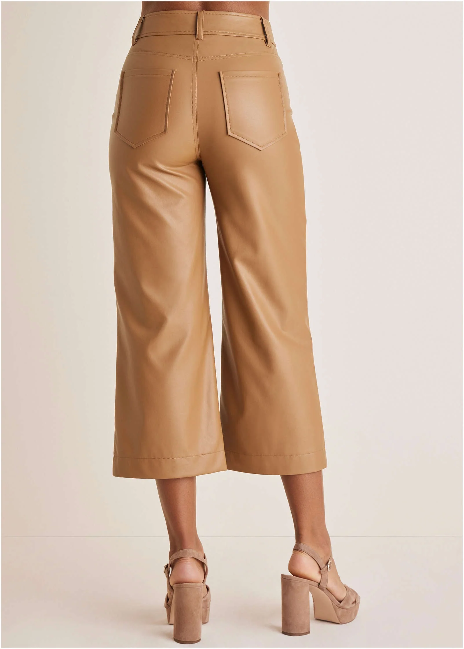 Wide Leg Faux-Leather Pants - Tobacco Brown - Image 4