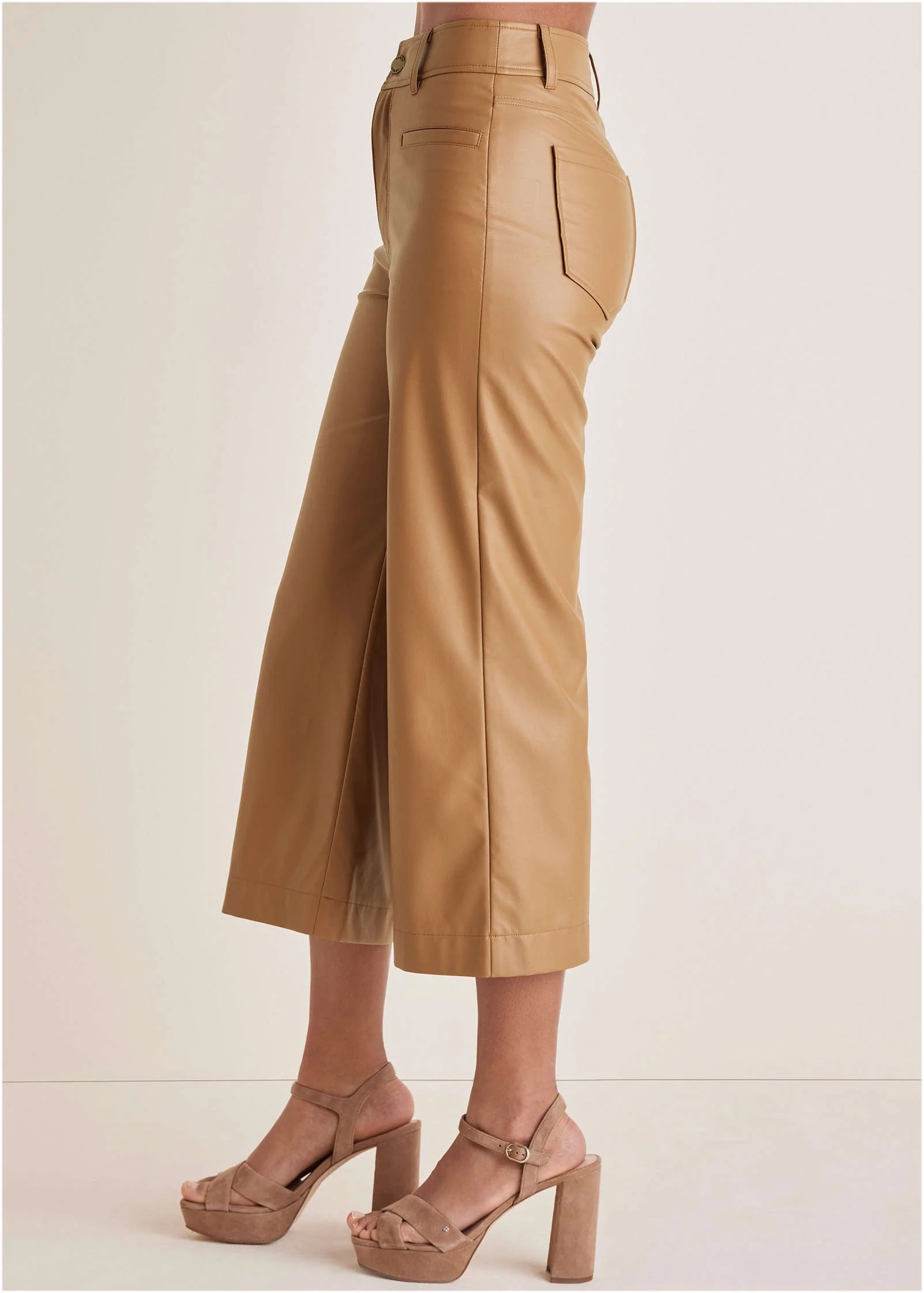 Wide Leg Faux-Leather Pants - Tobacco Brown - Image 5