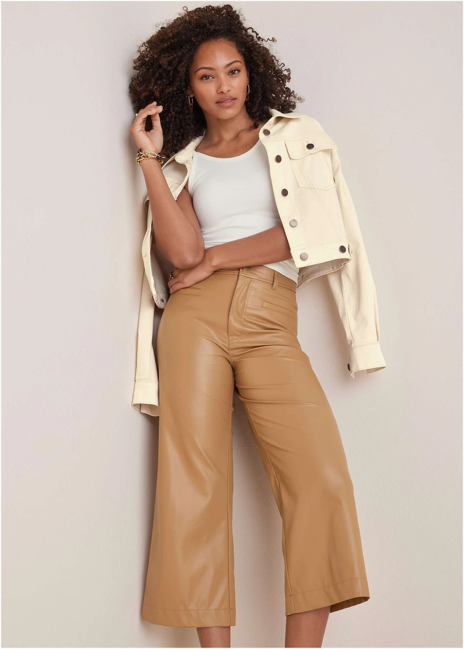 Wide Leg Faux-Leather Pants - Tobacco Brown - Image 7