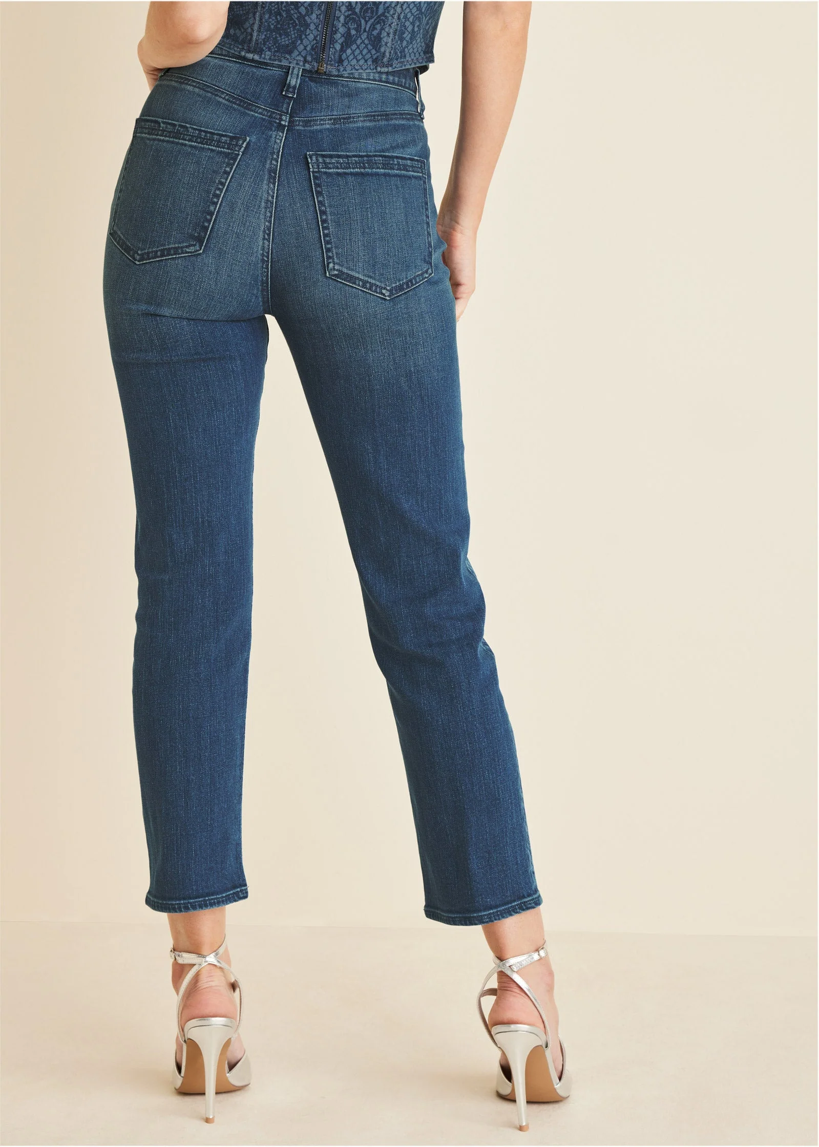 Lace Print Straight Jeans - Medium Wash - Image 3