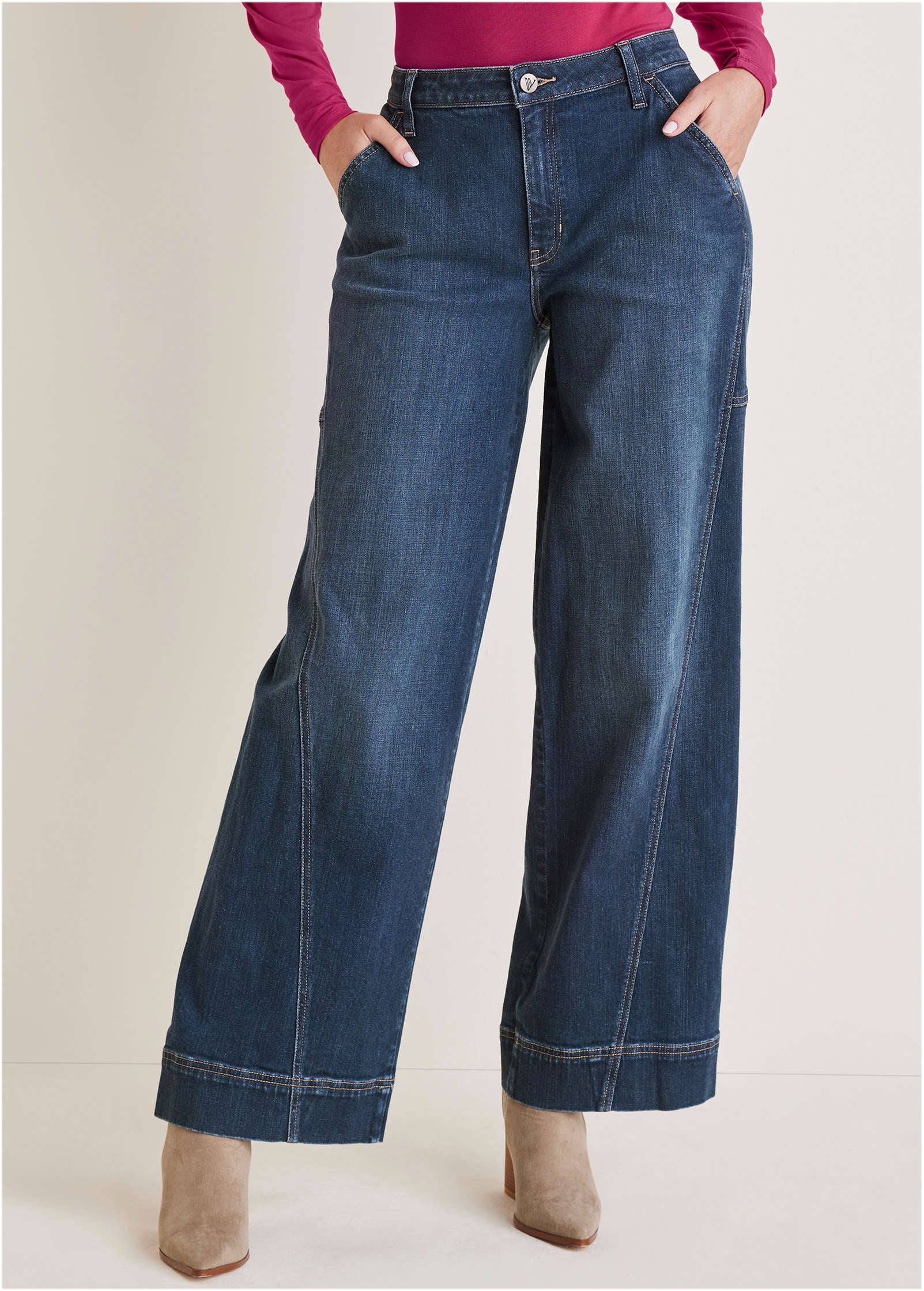 Wide Leg Denim Trousers - Dark Wash - Image 2