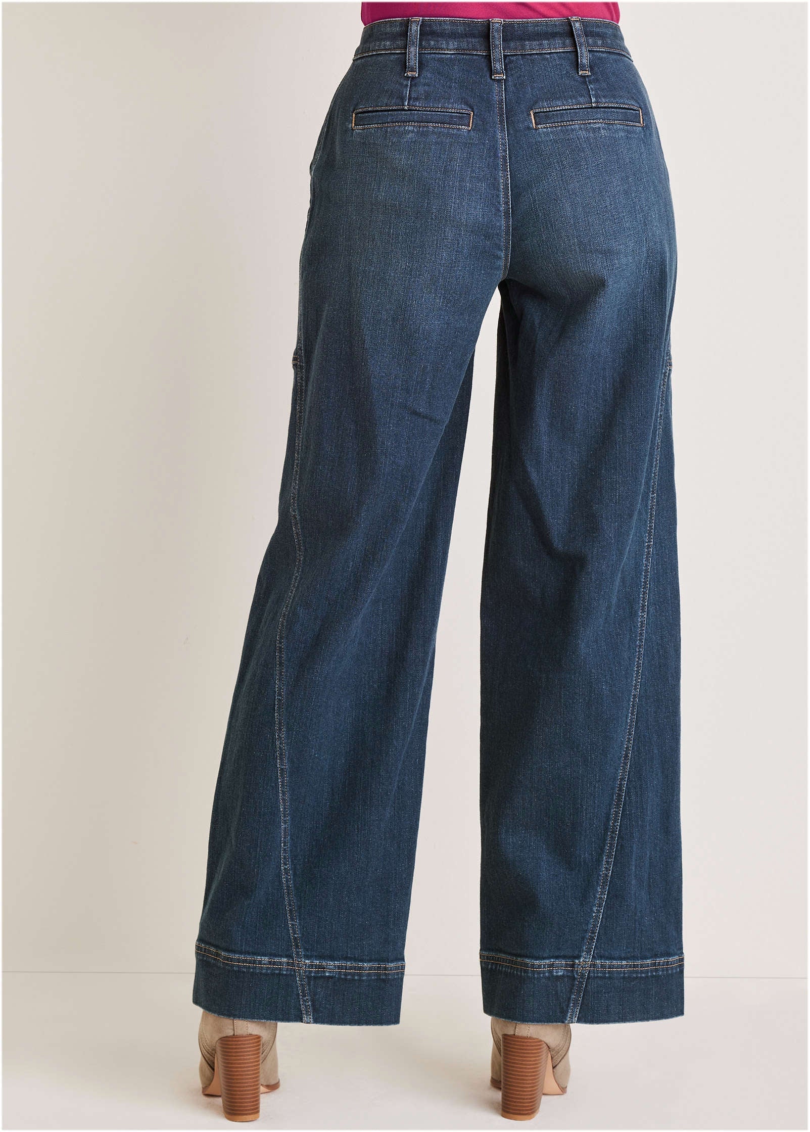 Wide Leg Denim Trousers - Dark Wash - Image 3