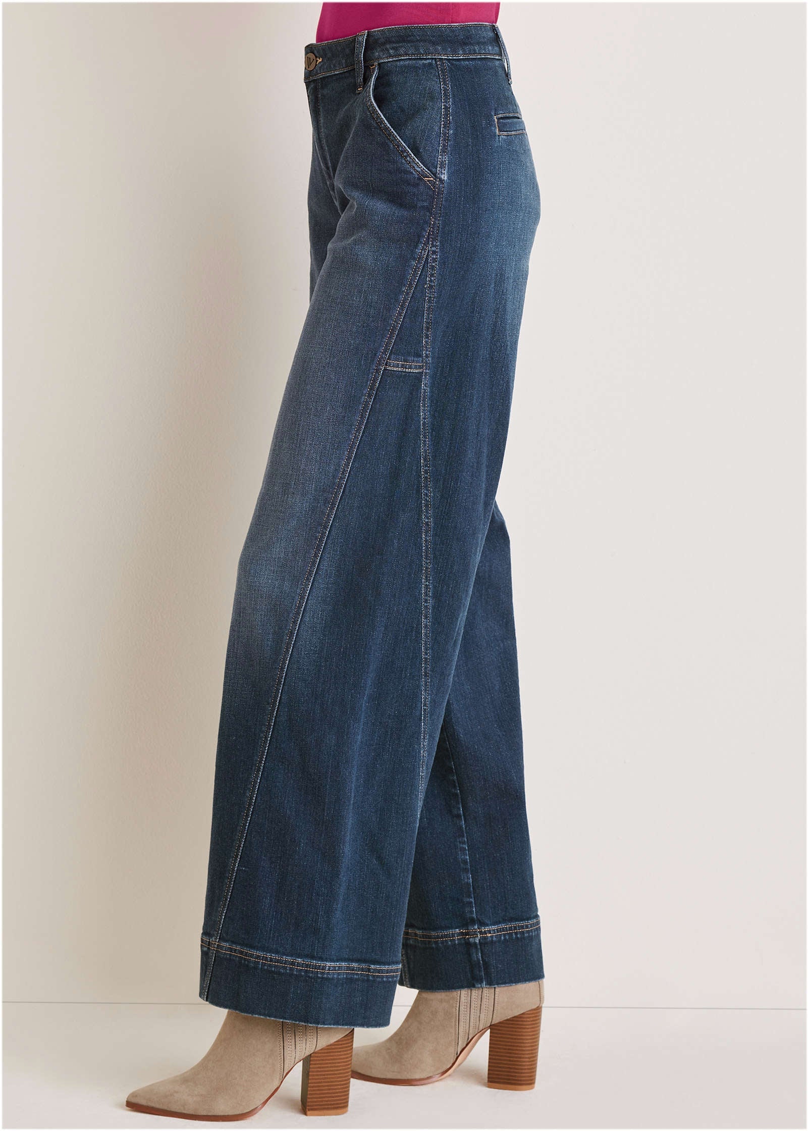 Wide Leg Denim Trousers - Dark Wash - Image 4