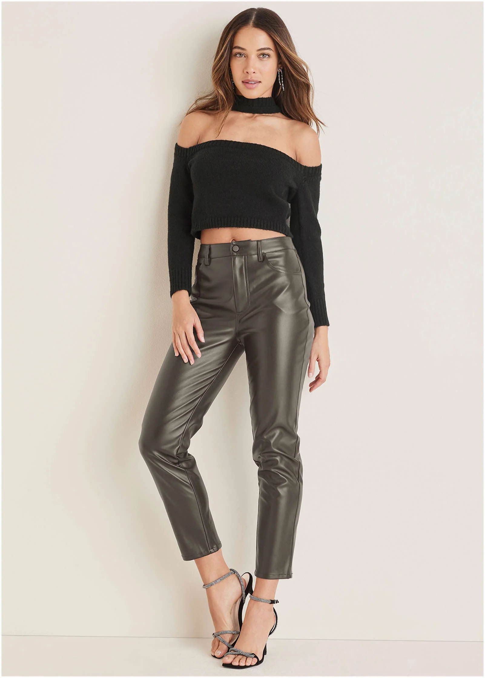 Faux Leather Straight Pants - Brown - Image 2