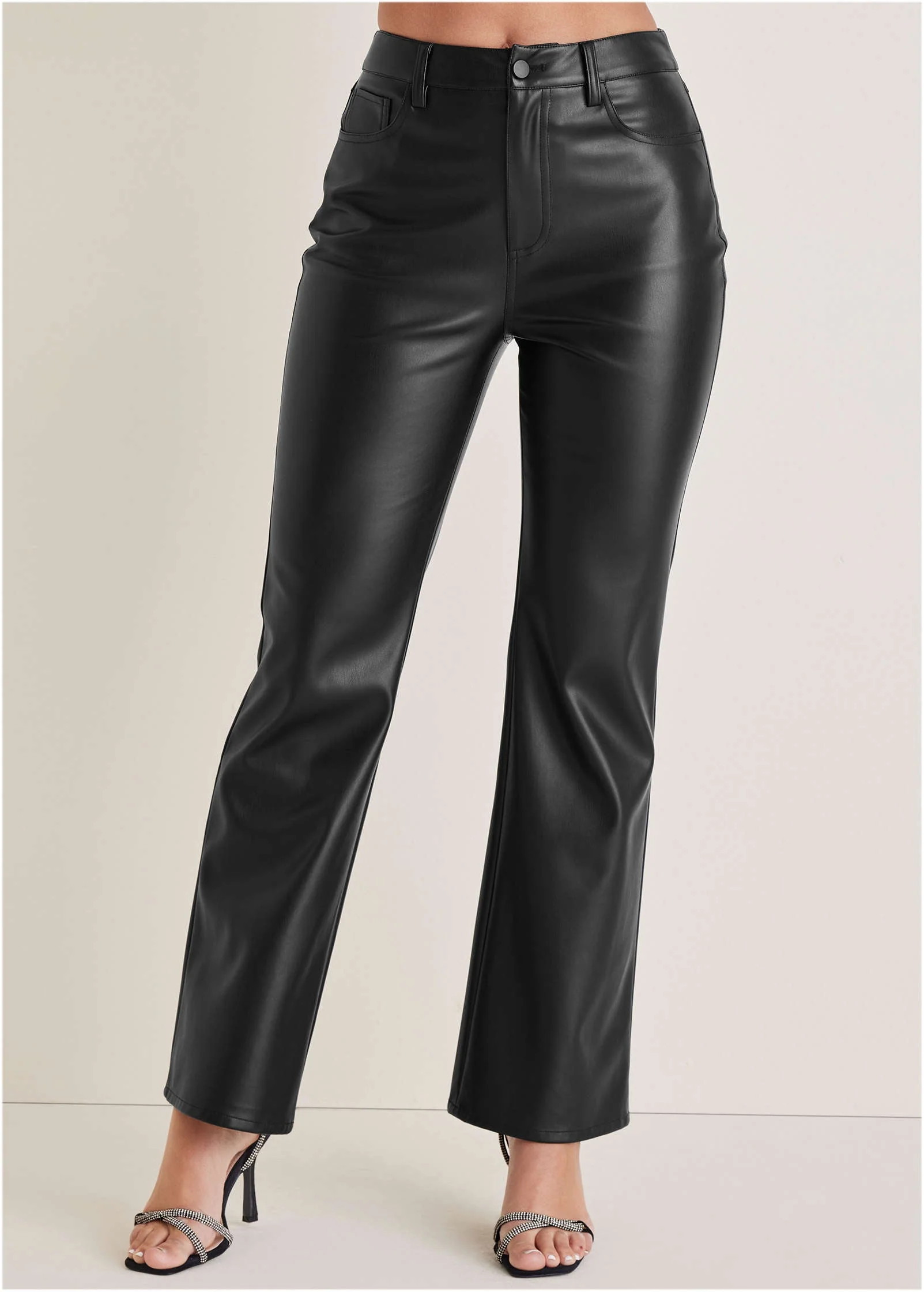 Faux Leather Bootcut Pants - Jet Black - Image 3