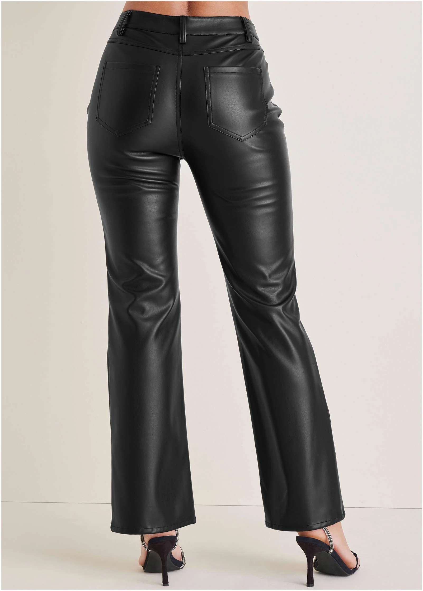 Faux Leather Bootcut Pants - Jet Black - Image 4