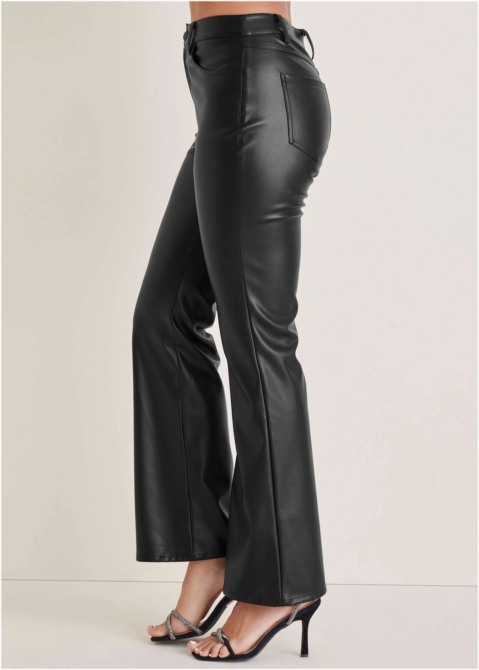 Faux Leather Bootcut Pants - Jet Black - Image 5