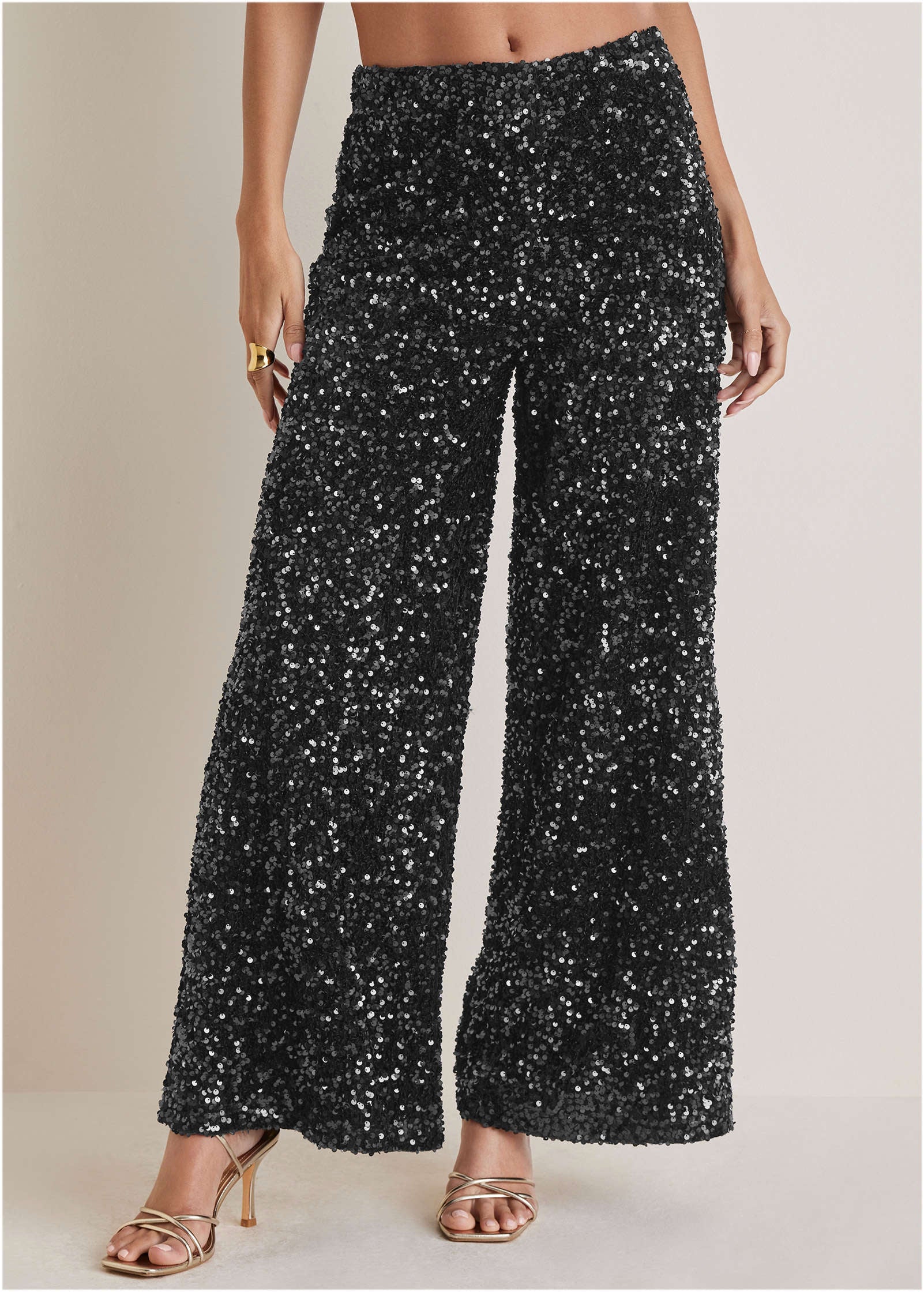 Sequin Velvet Pants - Jet Black - Image 2