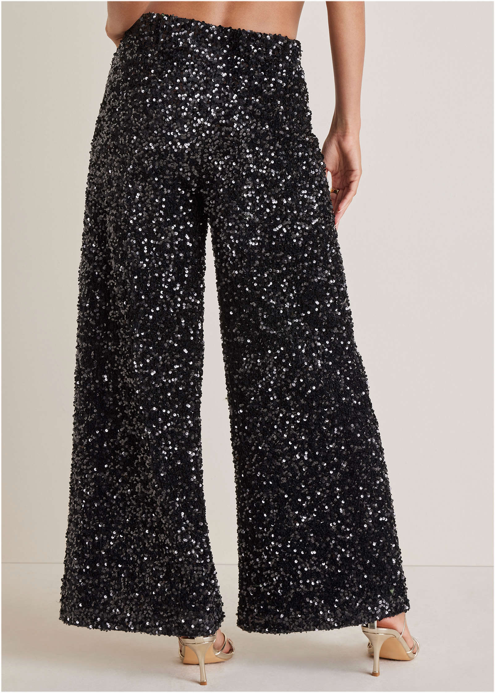 Sequin Velvet Pants - Jet Black - Image 3