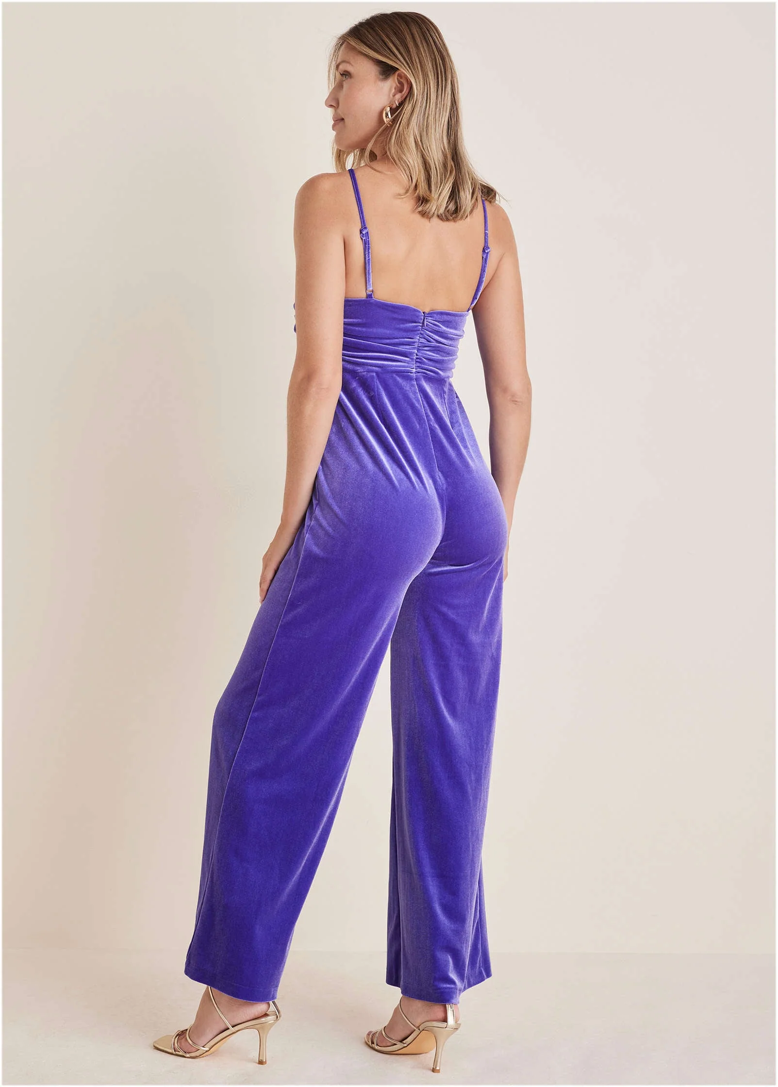 Stretch Velvet Halter Jumpsuit - Deep Blue - Image 2
