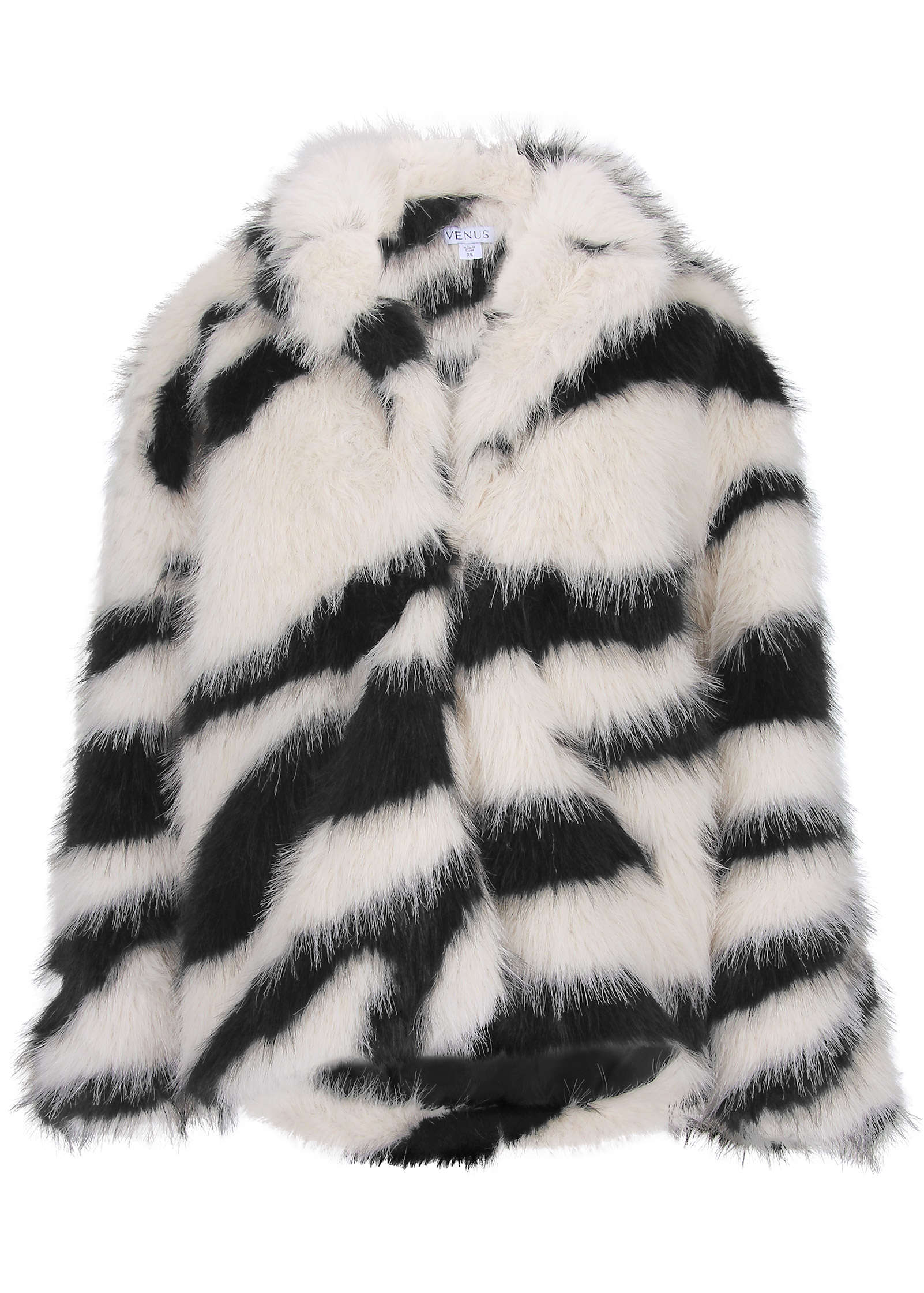 Zebra Print Faux Fur Coat - White Multi - Image 3