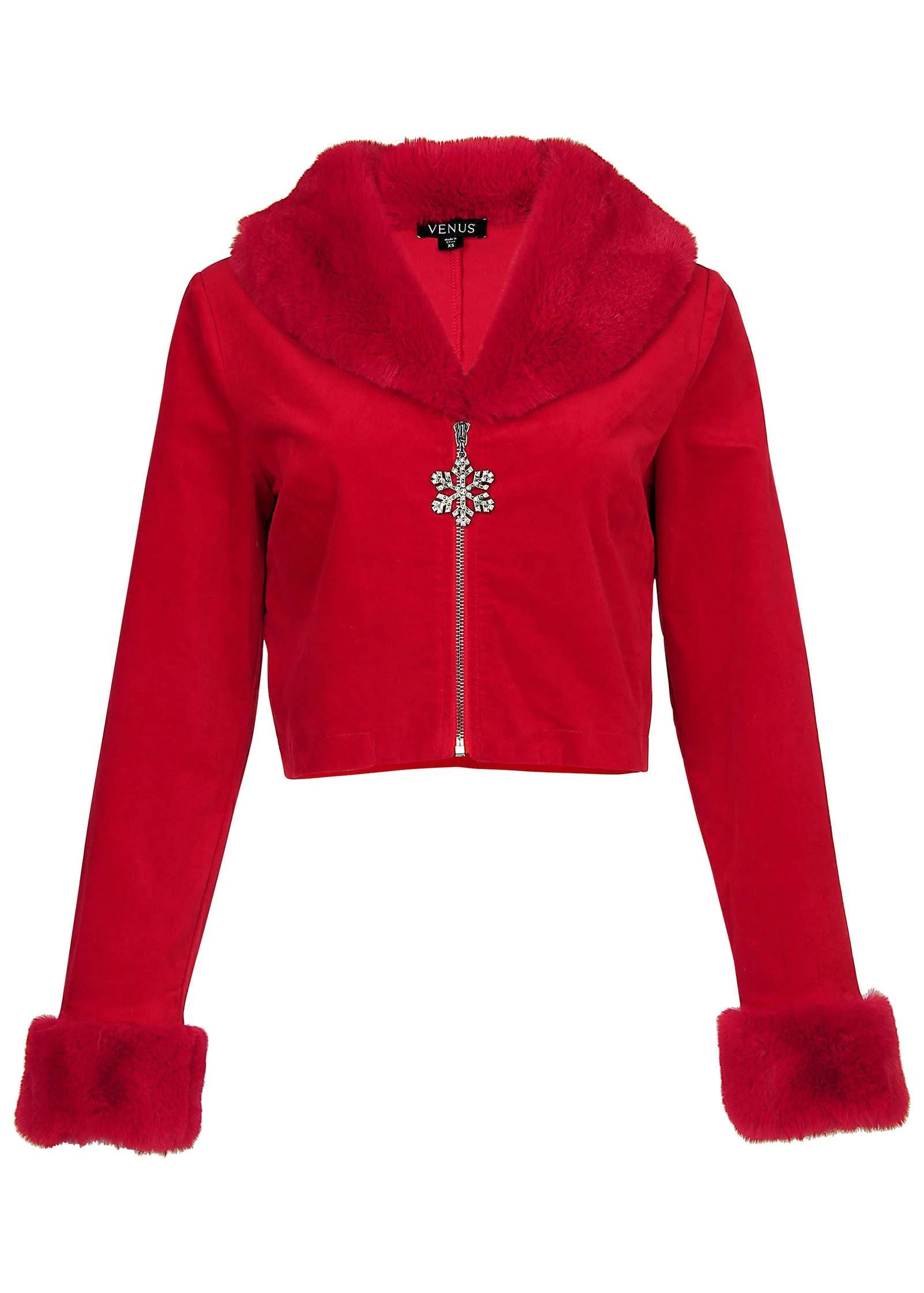 Faux Fur Trim Velvet Coat - Haute Red - Image 6