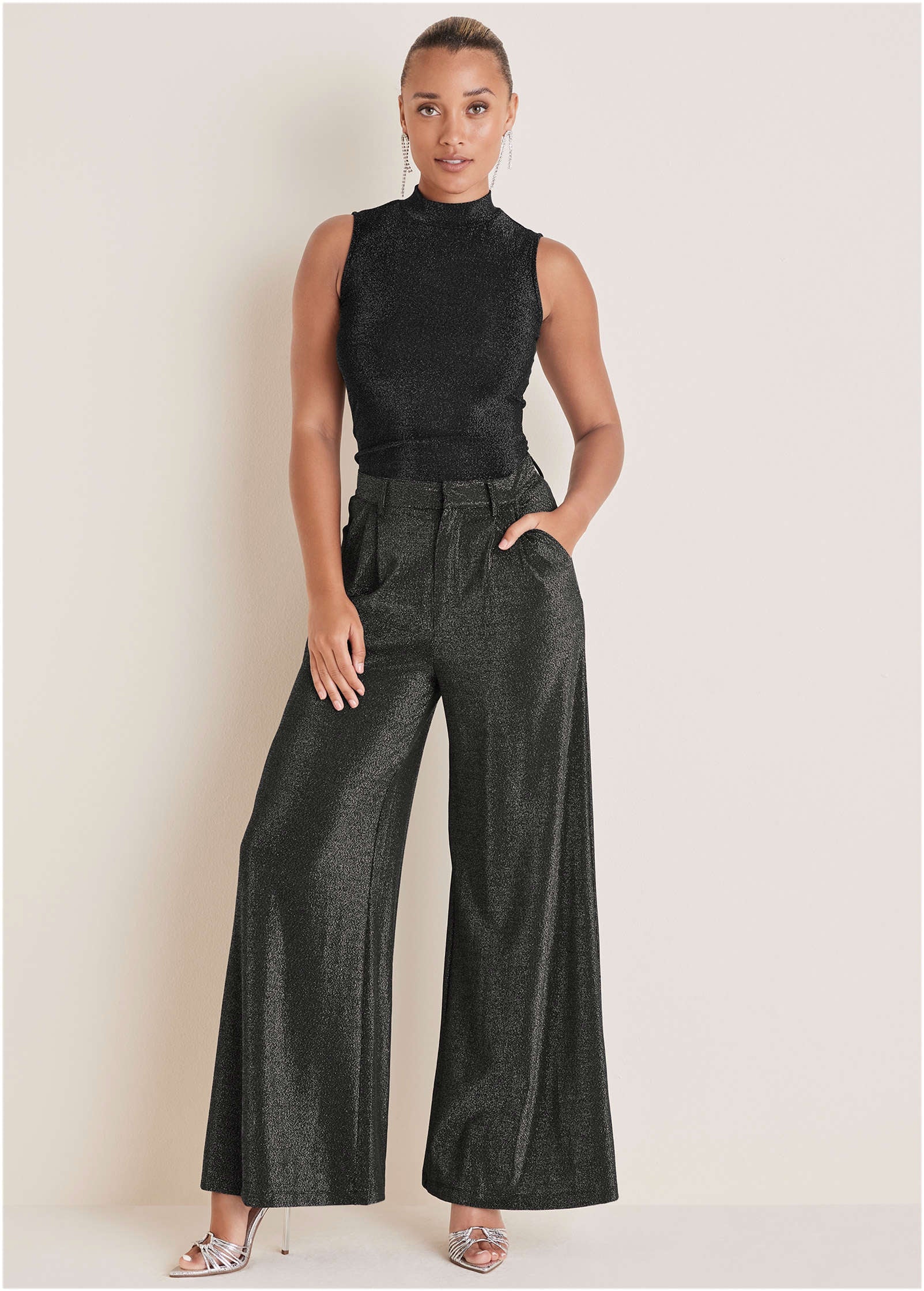 Glitter Knit Mock Neck Tank - Jet Black Glitter Knit - Image 2