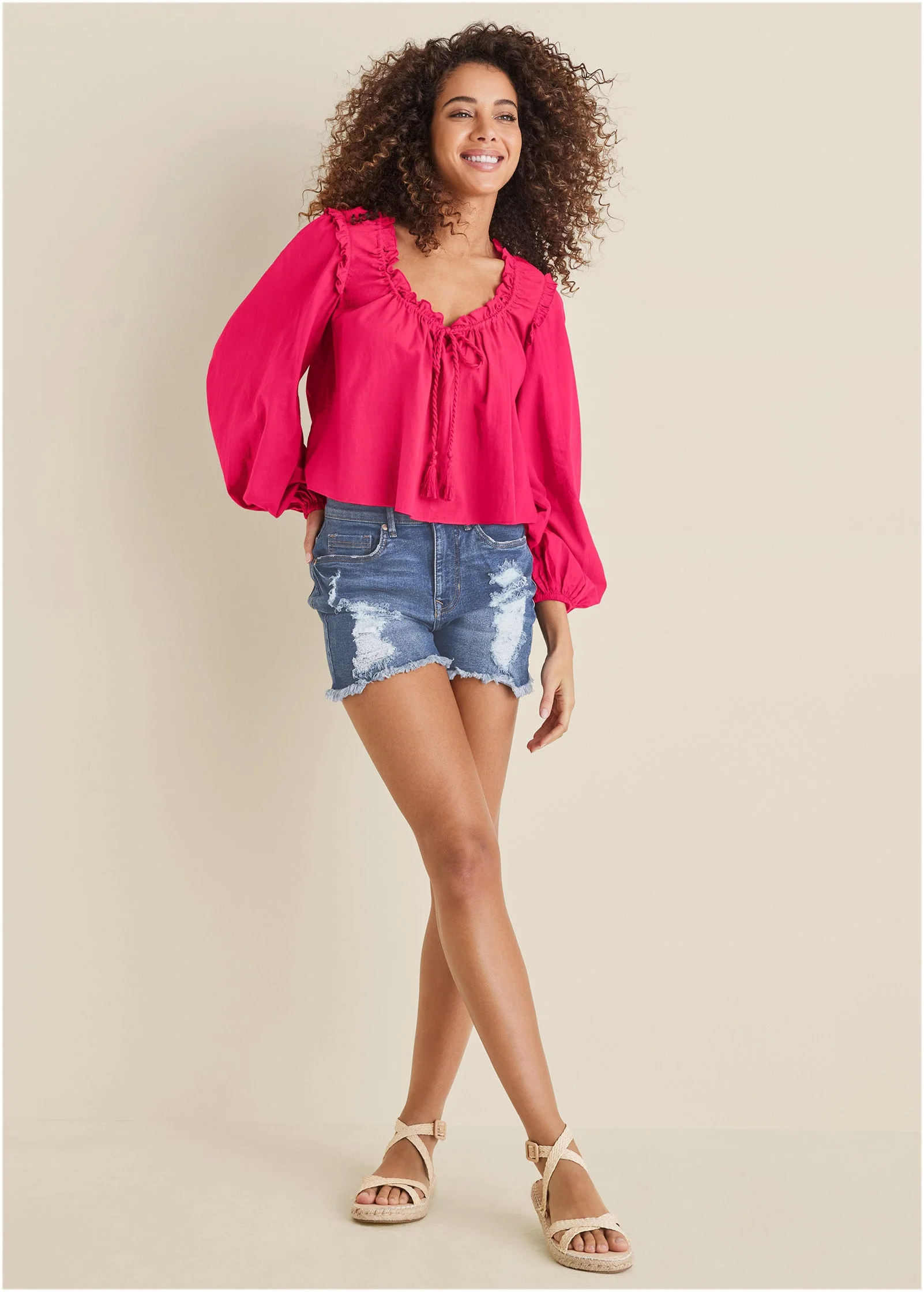 Tassel Long Sleeve Top - Dark Pink - Image 3