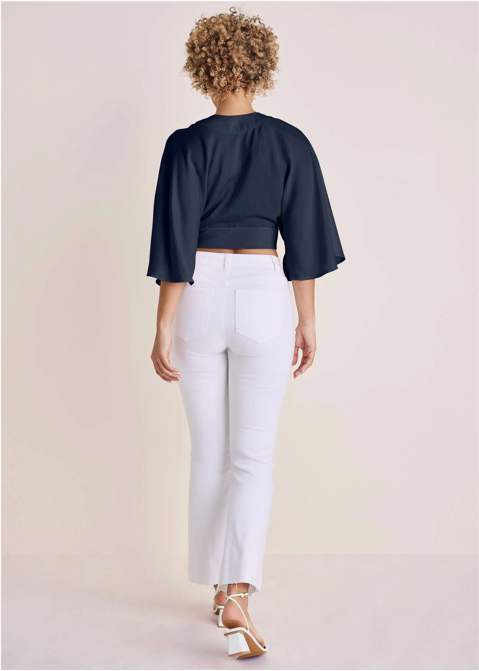 Kimono Sleeve Faux Wrap Top - Navy - Image 4
