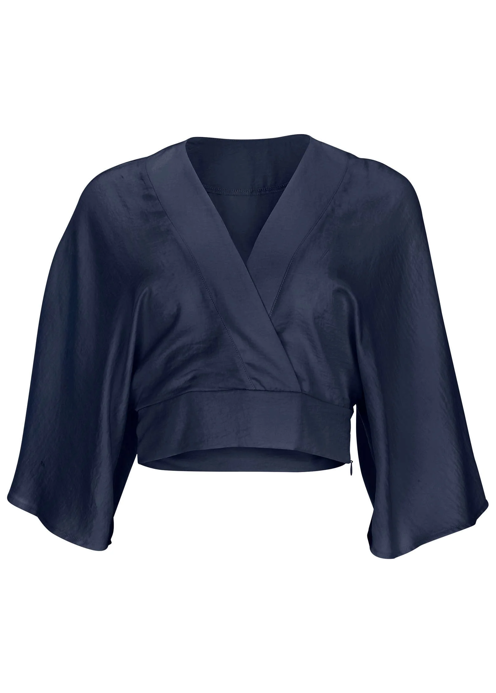 Kimono Sleeve Faux Wrap Top - Navy - Image 6