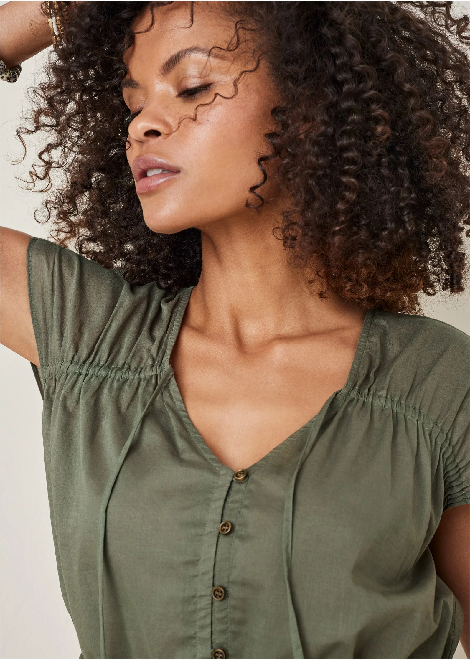 Adjustable Tie Front Top - Olive - Image 3