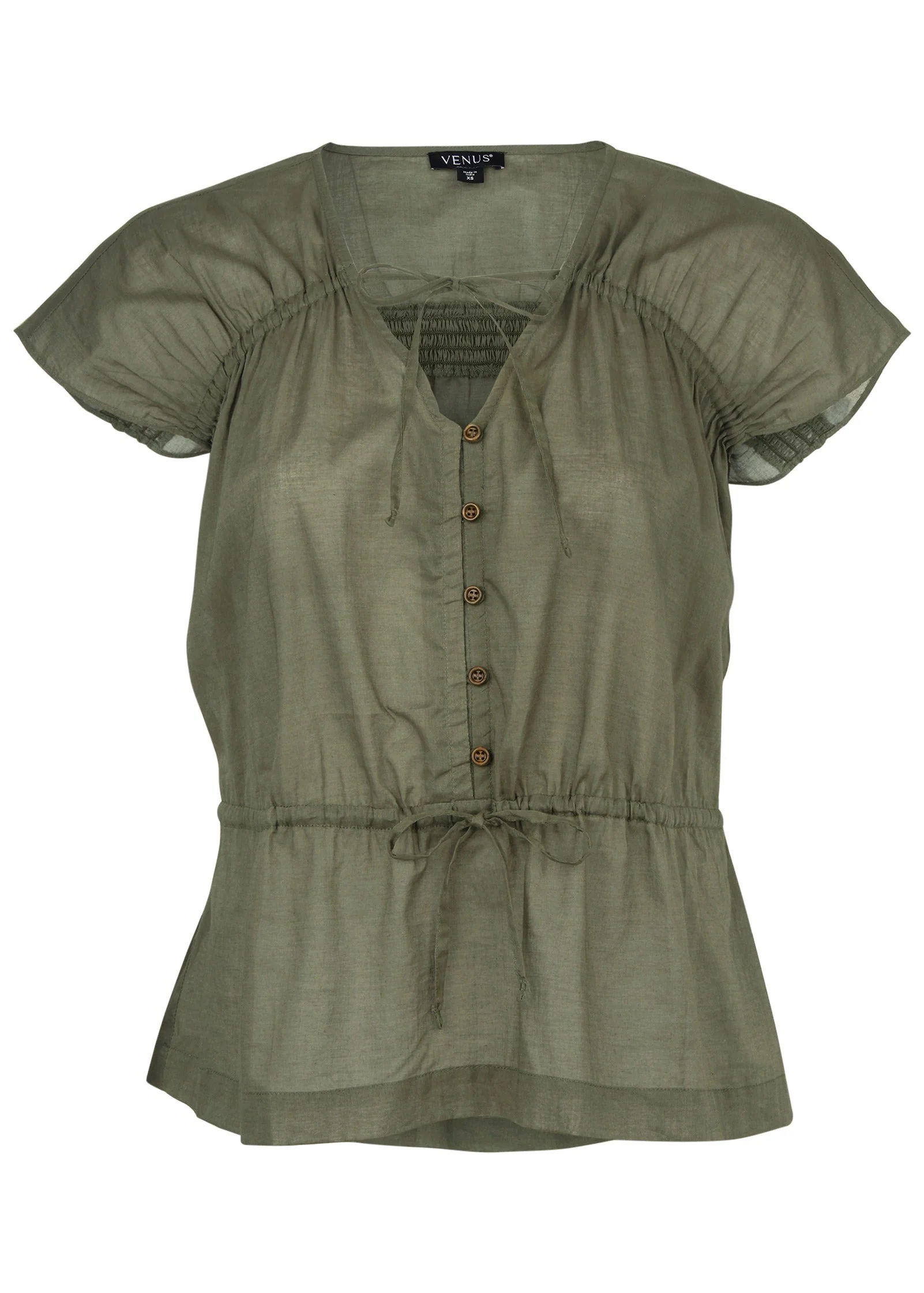 Adjustable Tie Front Top - Olive - Image 4