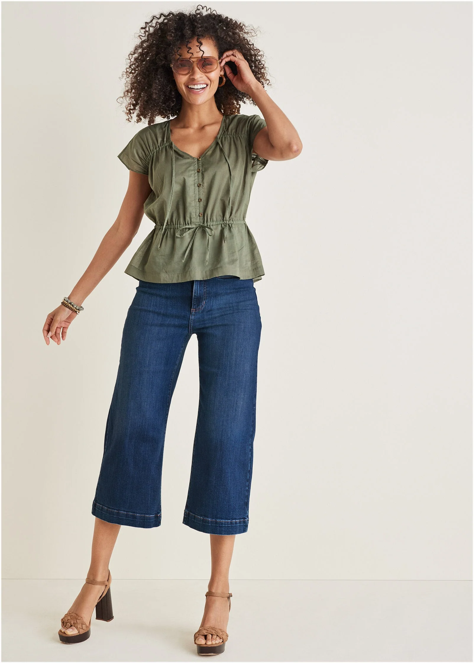 Adjustable Tie Front Top - Olive - Image 6