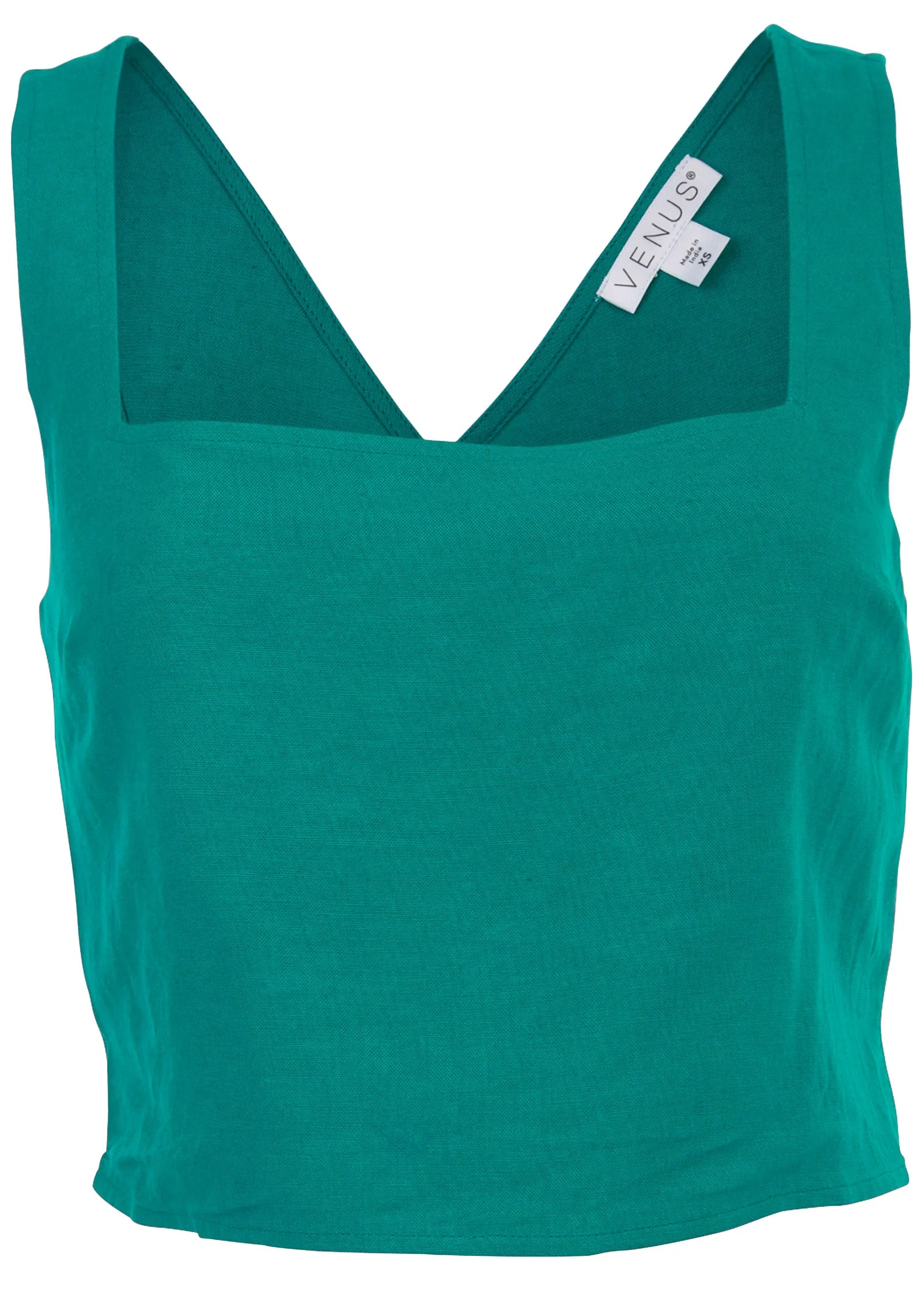 Linen Cross Back Tank - Teal - Image 4
