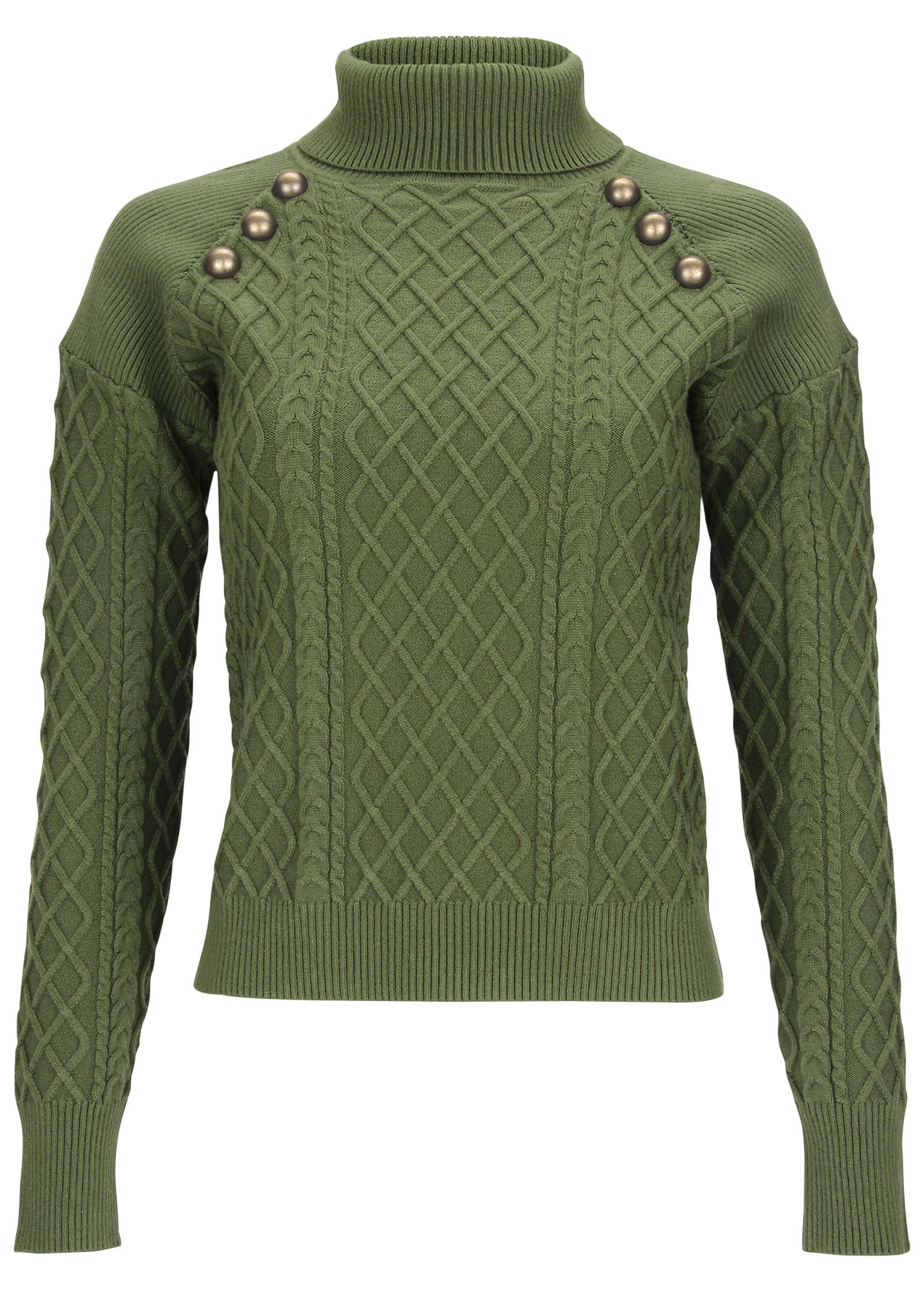 Military Button Sweater - Bronze Green - Image 4