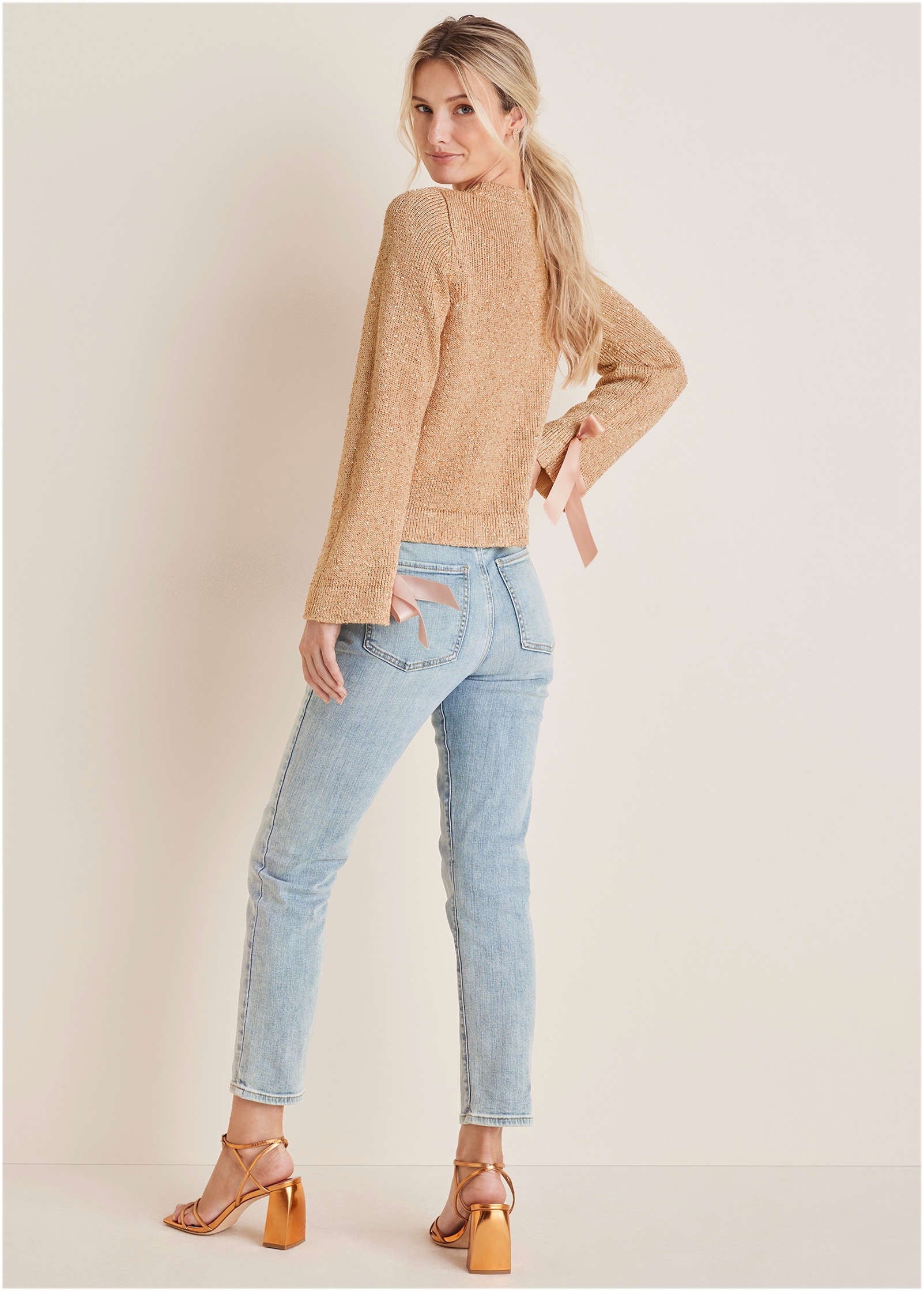 Glitter Knit Sweater - Cream Tan - Image 2