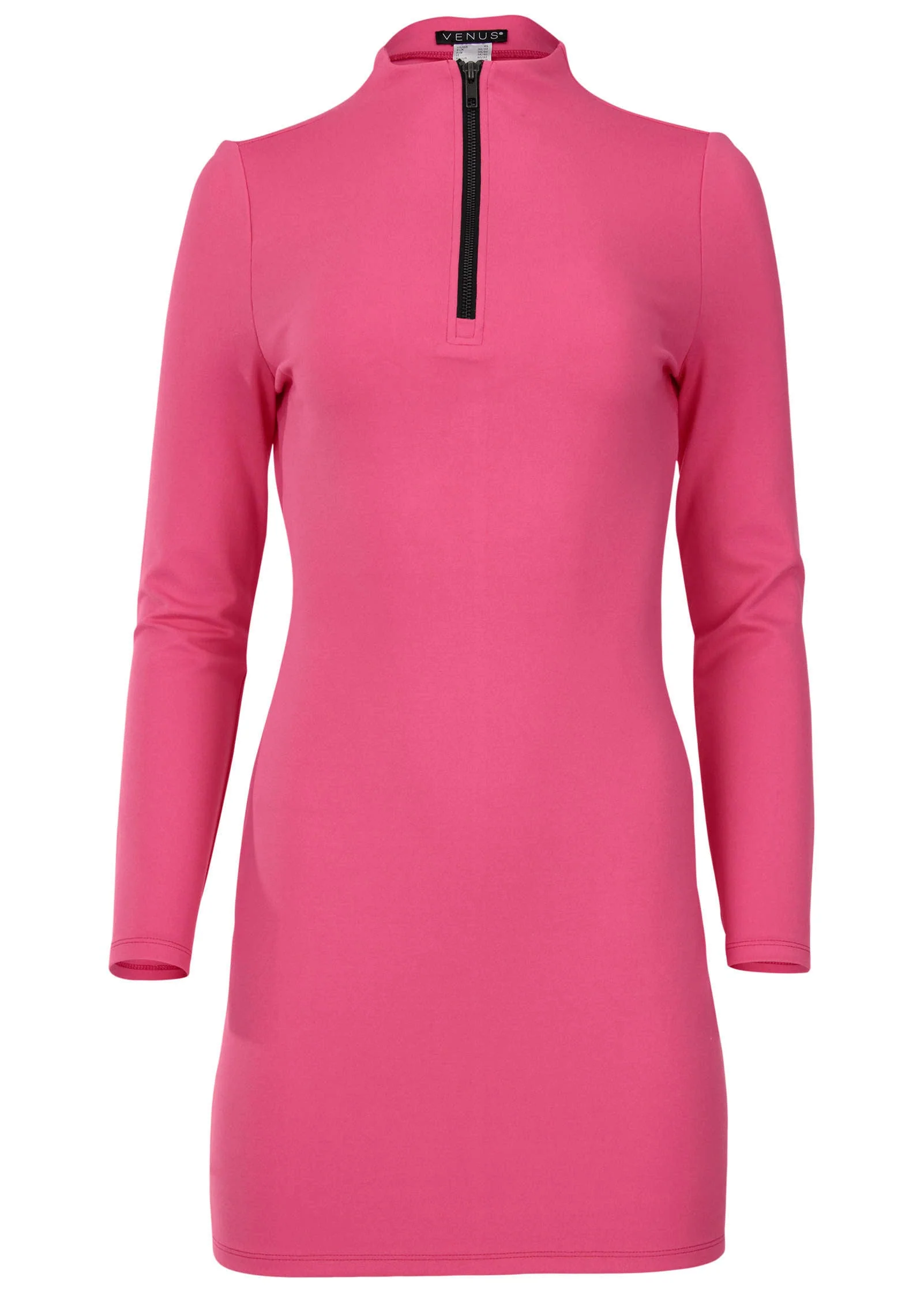 Ponte Zip Front Mini Dress - Hot Pink - Image 3