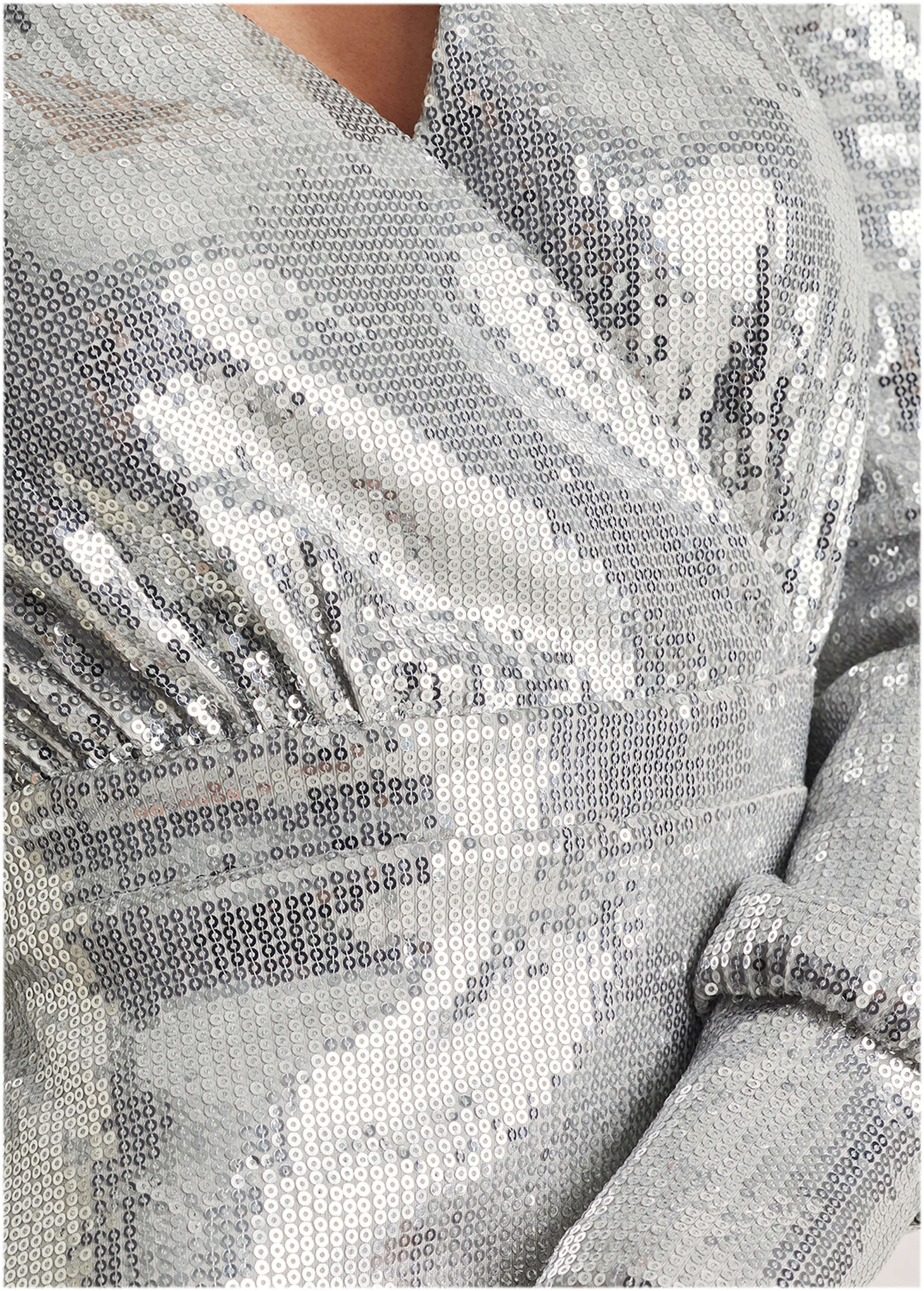 V-Neck Sequin Maxi Dress - Silver - Image 3