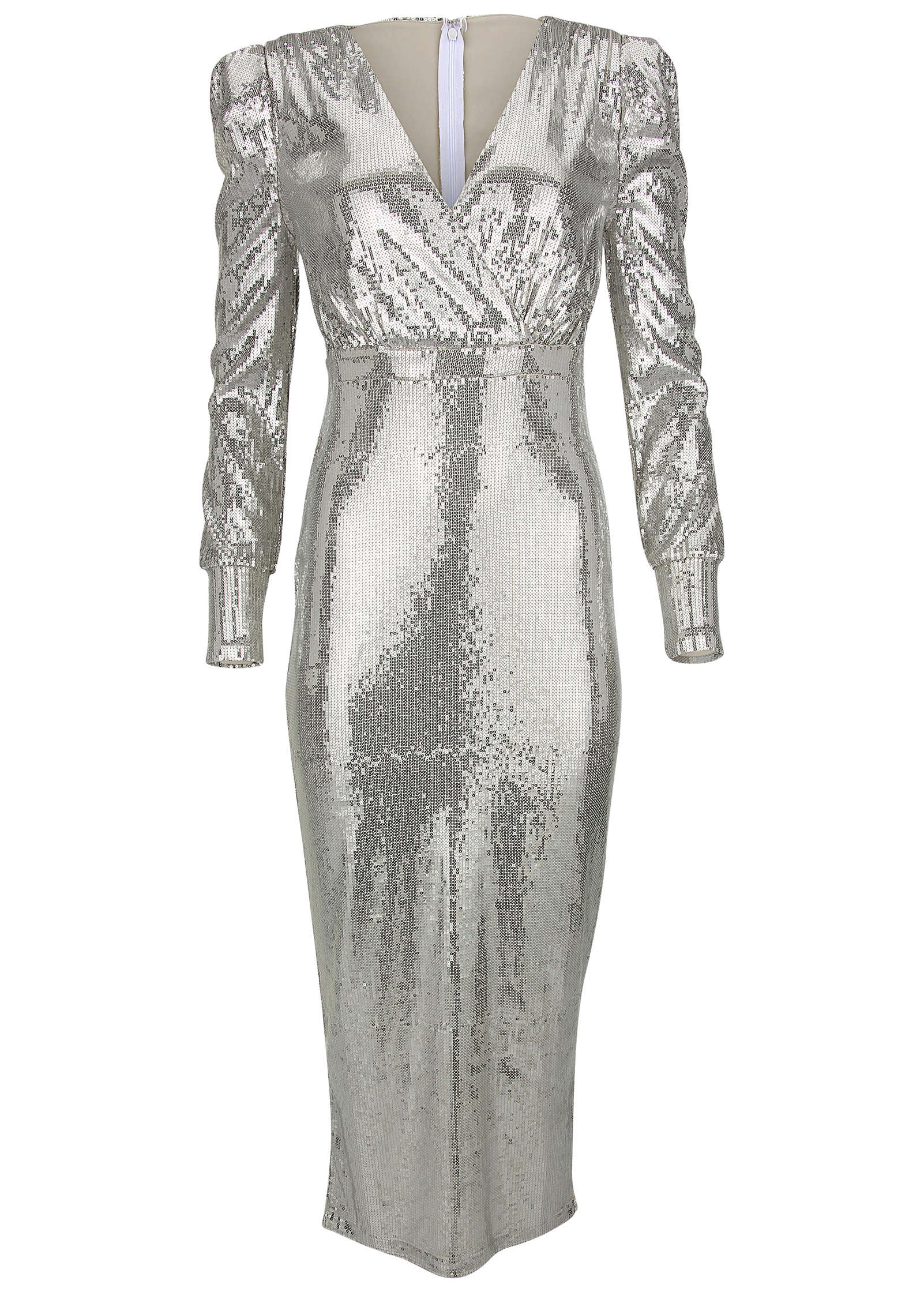 V-Neck Sequin Maxi Dress - Silver - Image 5
