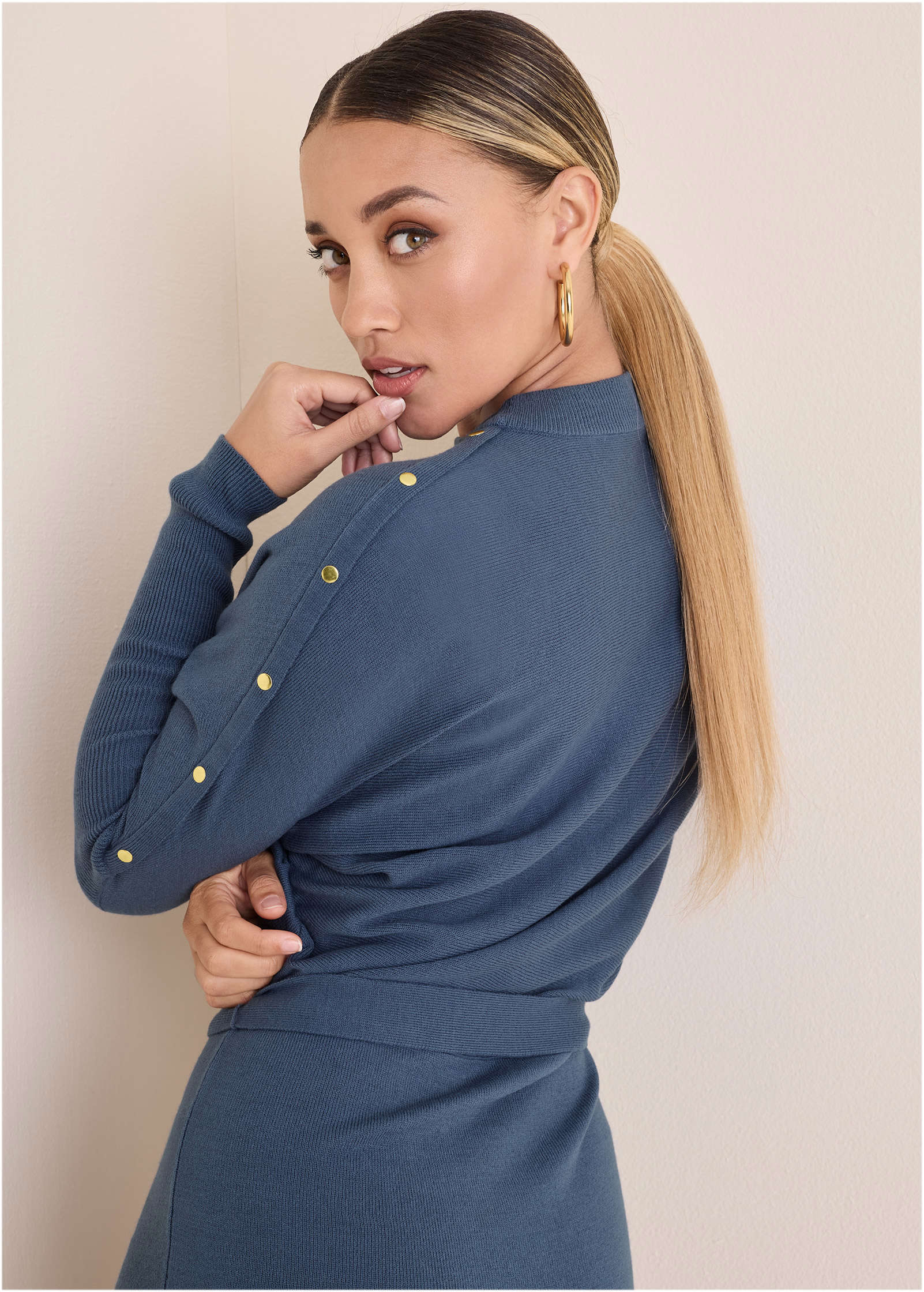Dolman Sleeve Sweater Dress - Vintage Indigo - Image 3