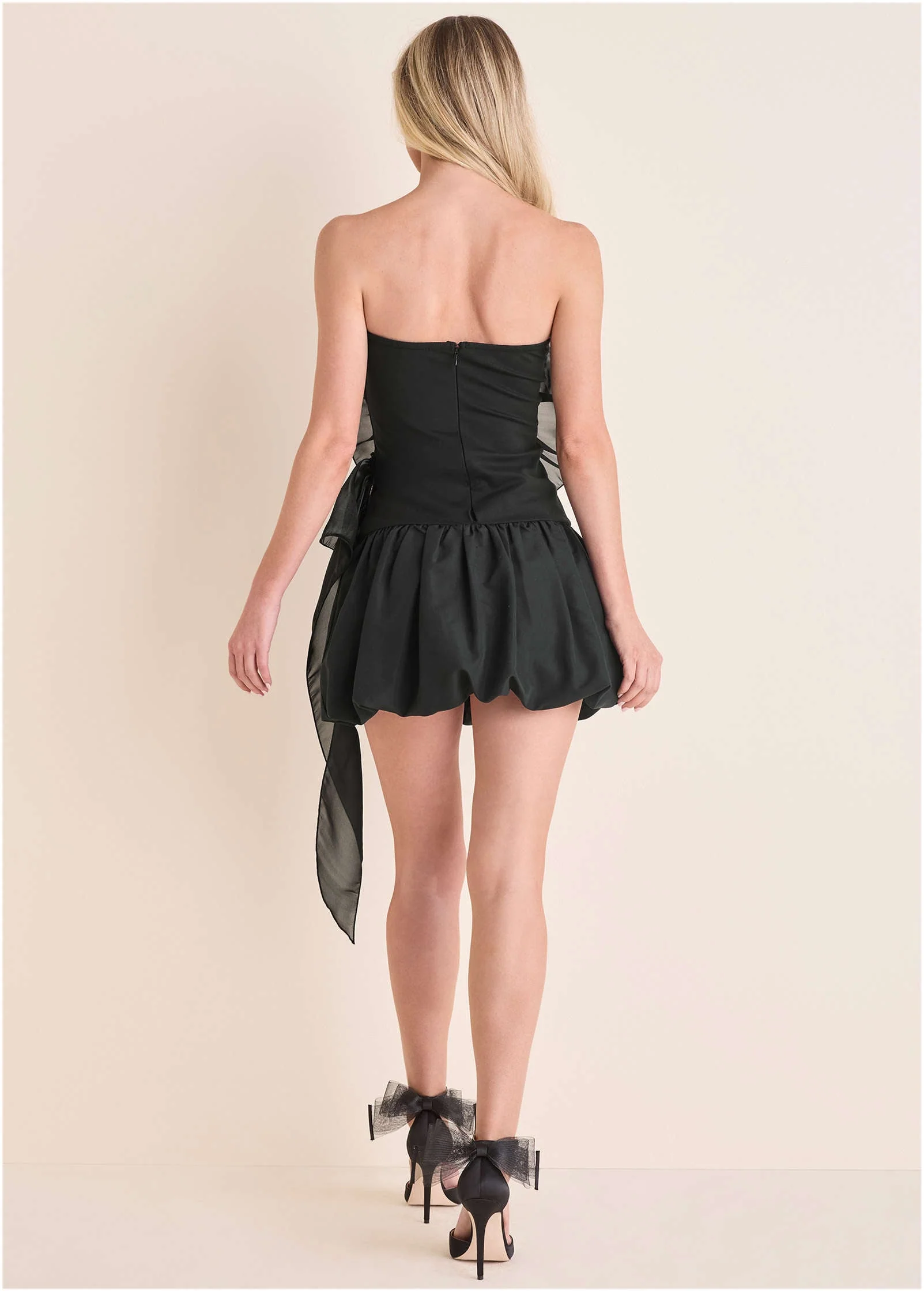 Rosette Bubble Mini Dress - Jet Black - Image 5