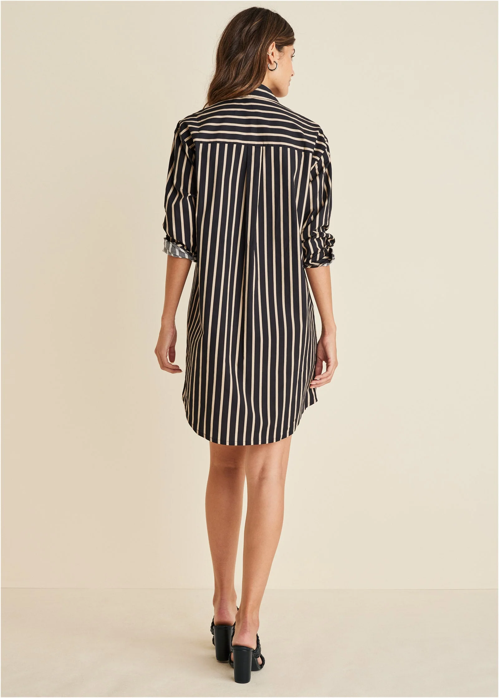Shirt Dress - Tan Black Stripe - Image 2