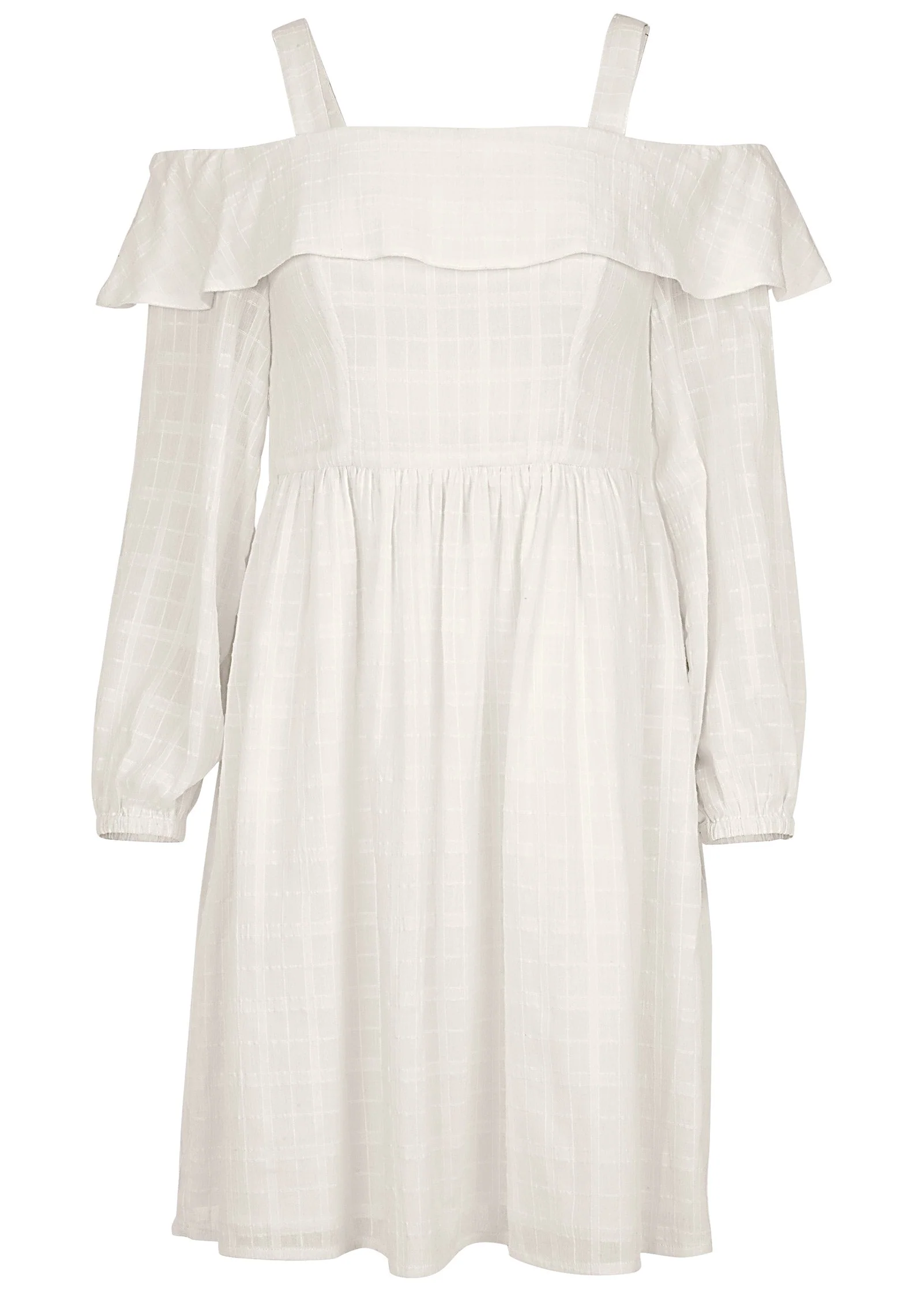 Cotton Dobby Off Shoulder Mini Dress  - Cloud Dancer - Image 4