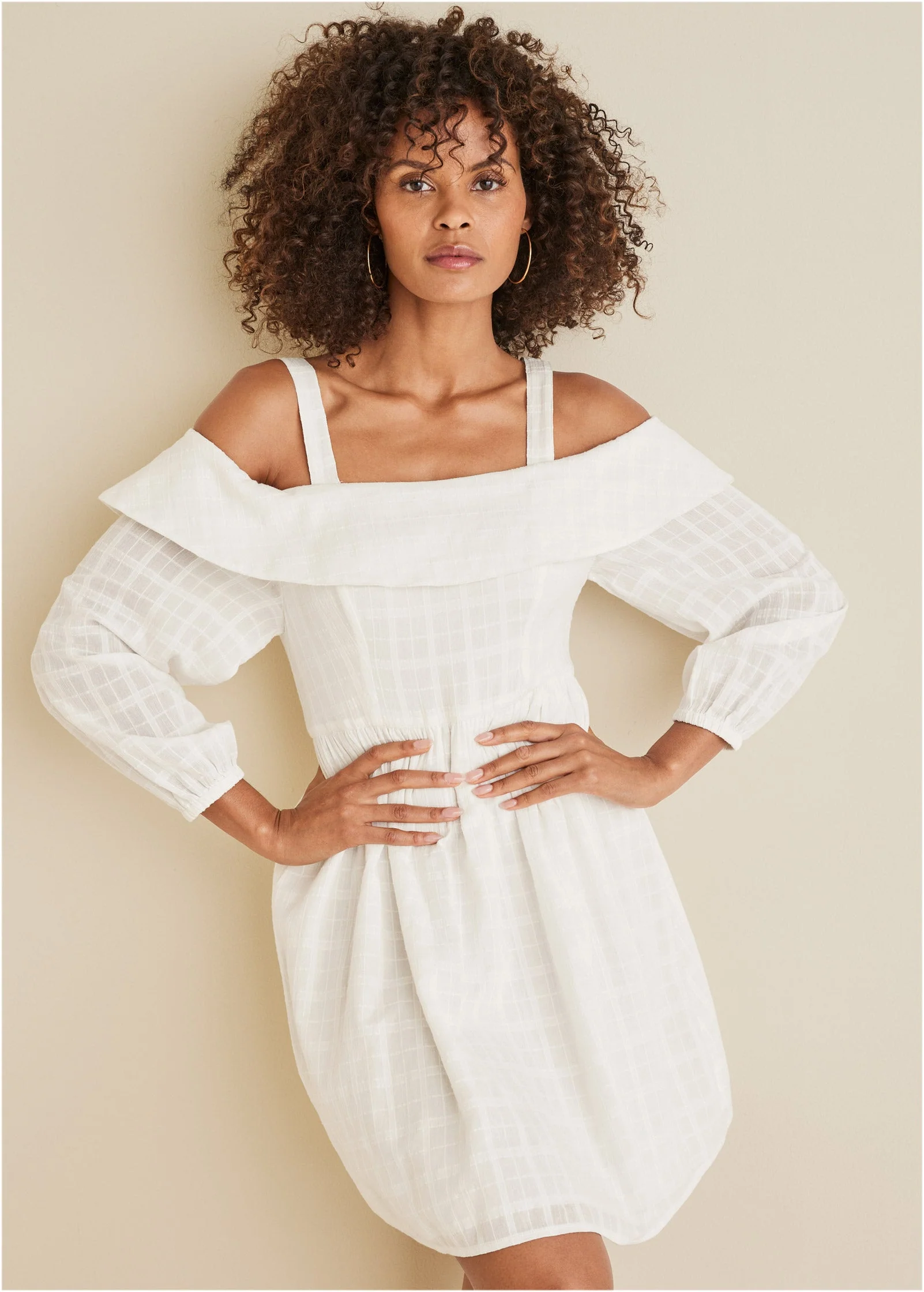 Cotton Dobby Off Shoulder Mini Dress  - Cloud Dancer - Image 6