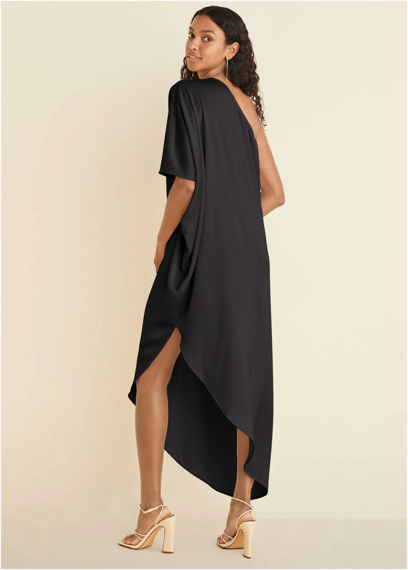 One-Shoulder Kaftan Dress - Jet Black - Image 2