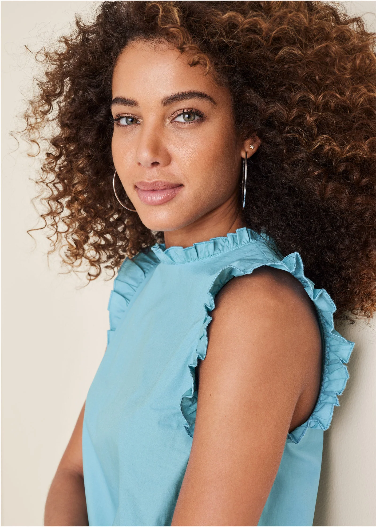 Ruffle Trim Mini Dress - Blue - Image 3
