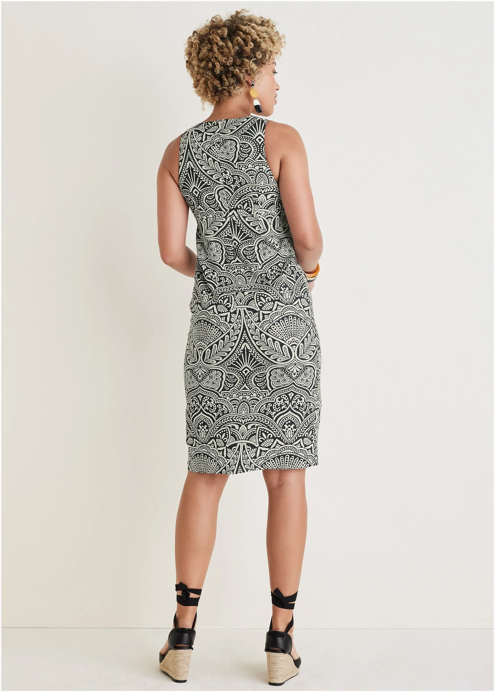 Linen Deep V Dress - Modern Folk Bicolor - Image 2