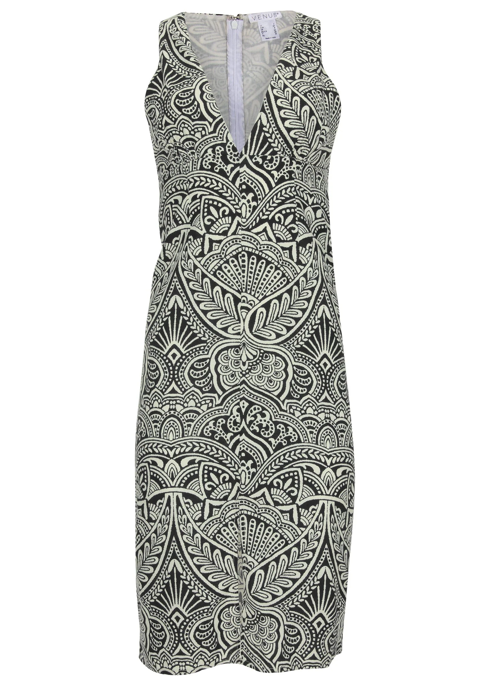 Linen Deep V Dress - Modern Folk Bicolor - Image 3
