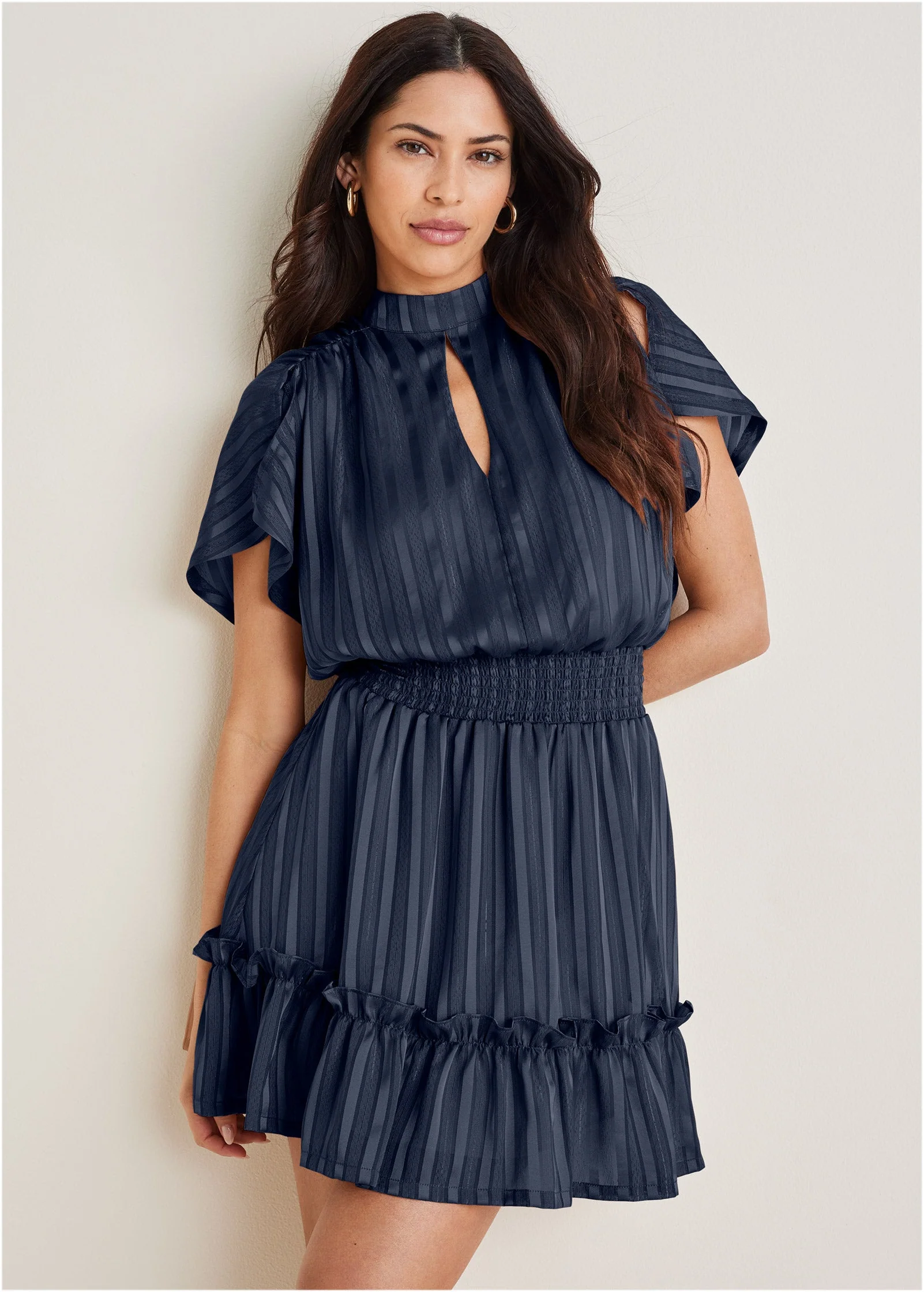 High Neck Mini Dress - Navy - Image 2