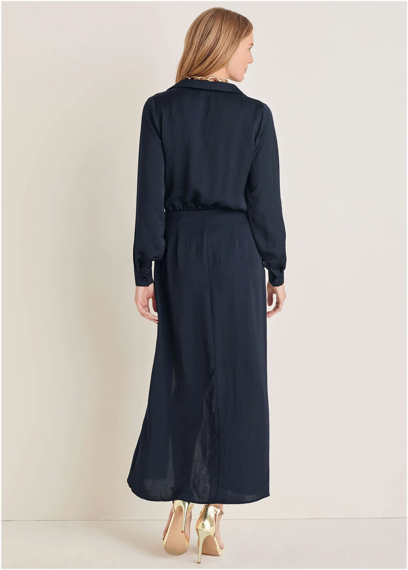 High Slit Maxi Dress - Navy - Image 3
