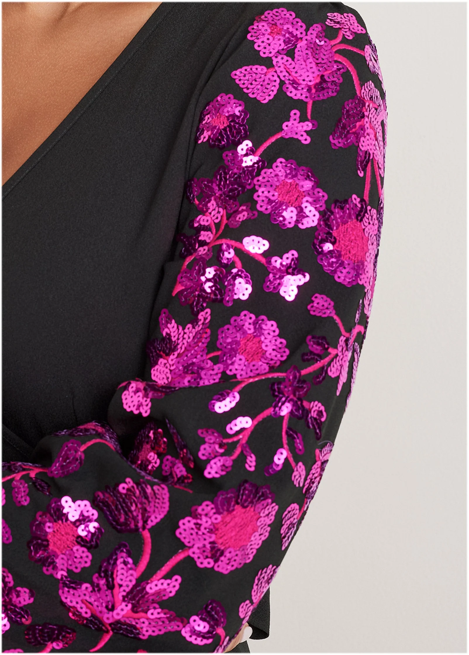 Floral Sequin Maxi Dress - Black Multi - Image 3