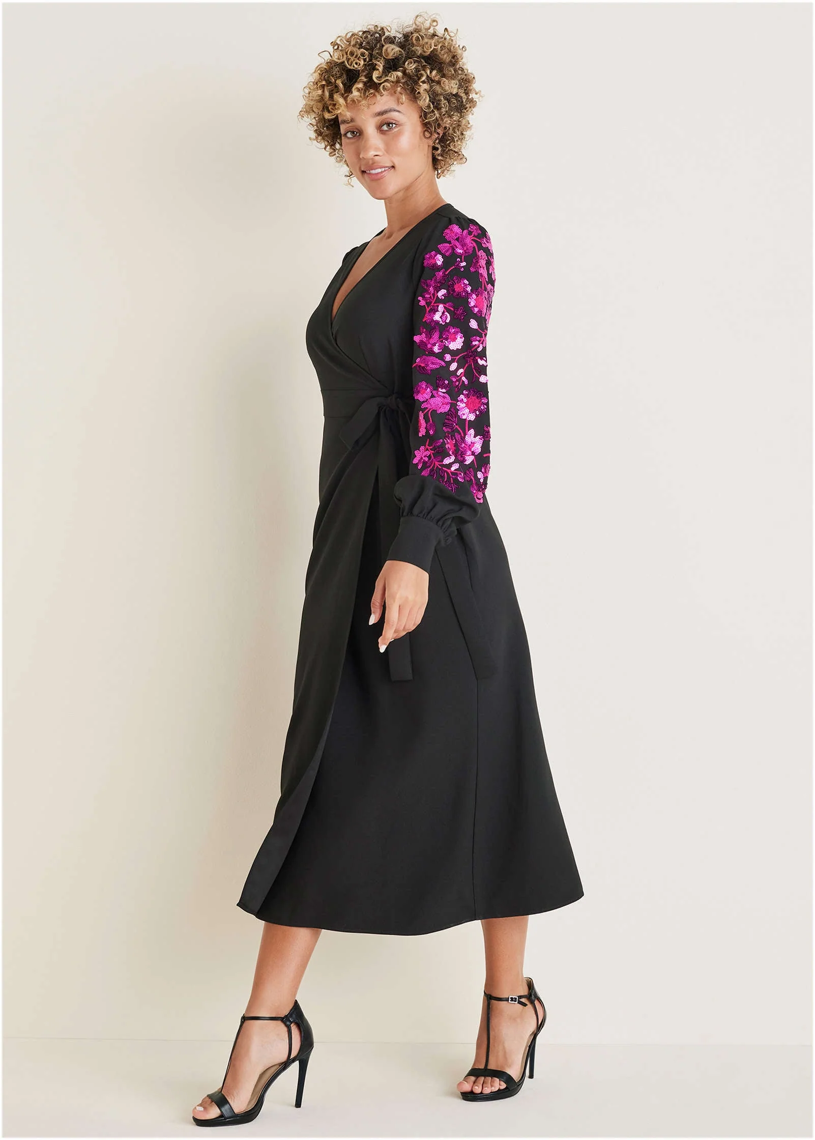 Floral Sequin Maxi Dress - Black Multi - Image 5