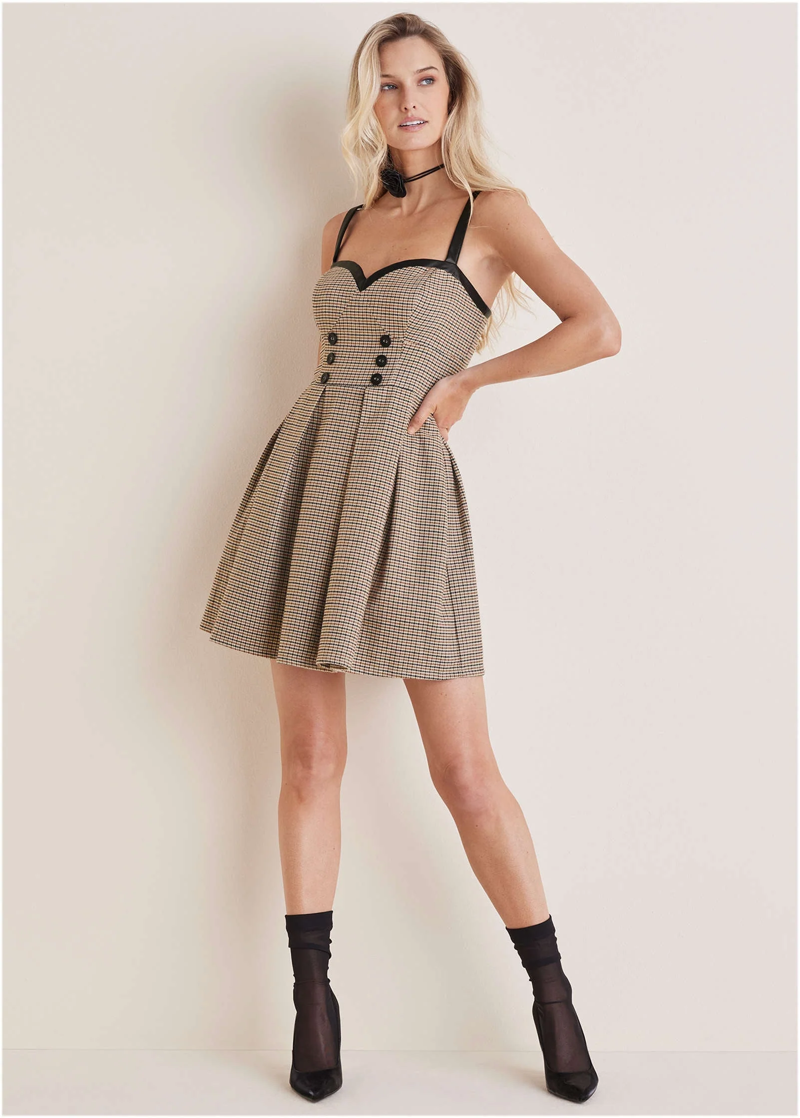 Plaid Mini Dress - Cream Multi - Image 3