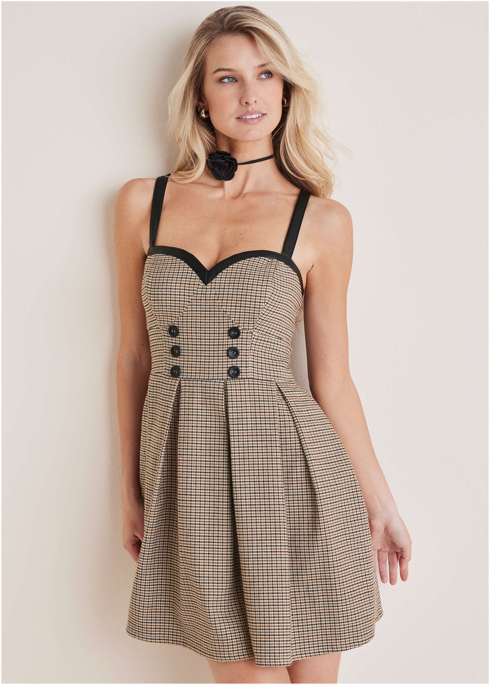 Plaid Mini Dress - Cream Multi - Image 5