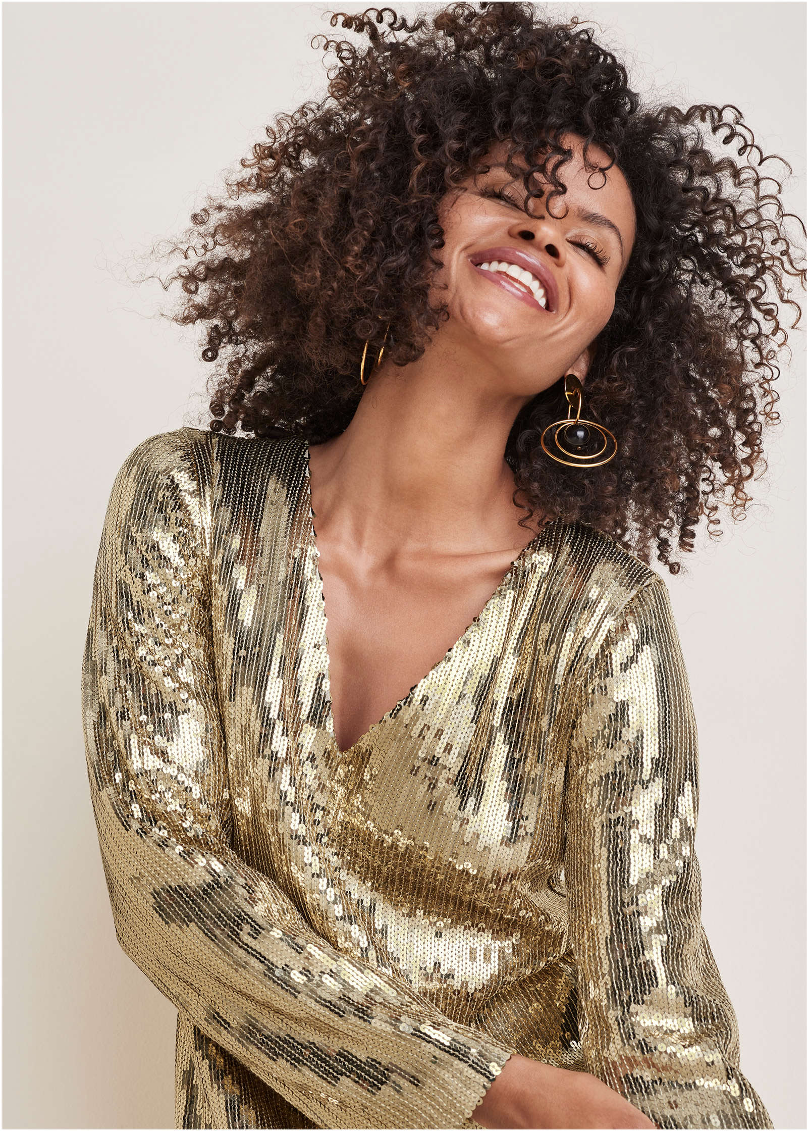 Sequin Long-Sleeve Mini Dress - Gold - Image 3