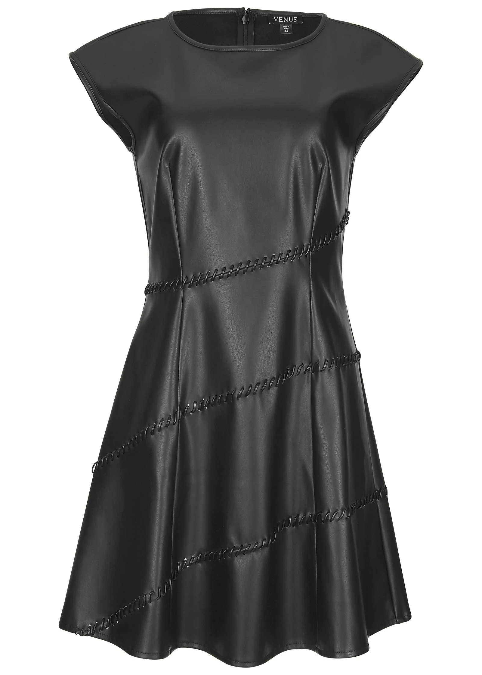 Faux Leather Mini Dress - Jet Black - Image 4