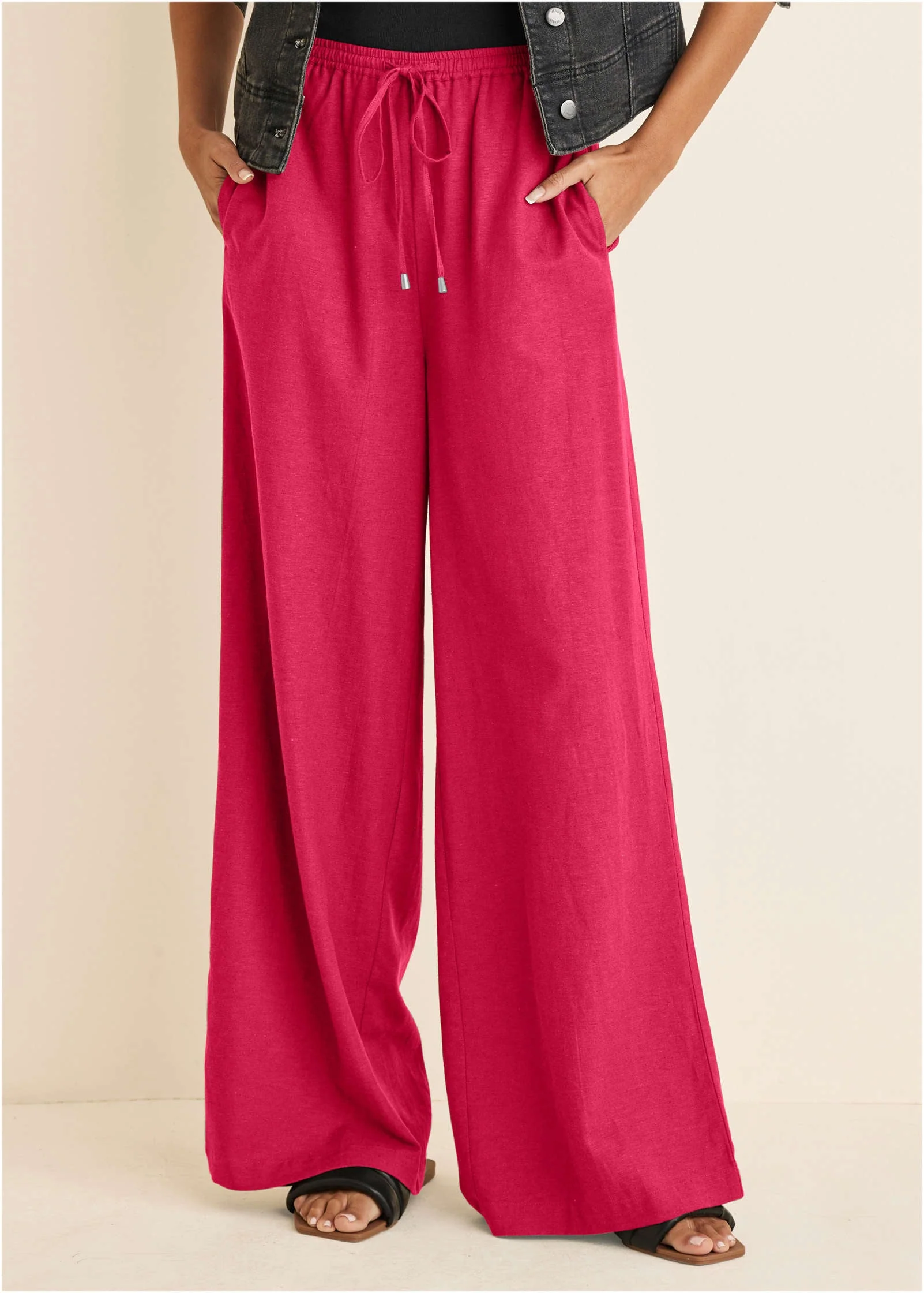 Linen Wide Leg Pant - Azalea - Image 2